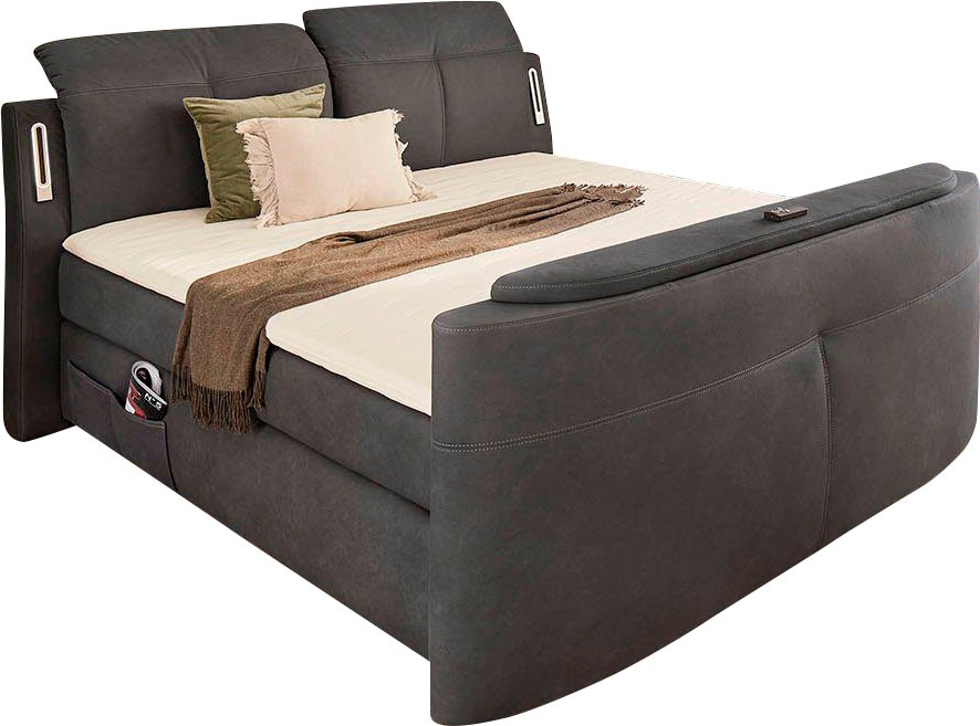 Jockenhöfer Gruppe Boxspringbett "MOVIESTAR, mit Taschenfederkernmatratze H3-H4, inkl. LED-Beleuchtung" wahlweise Strukturstoff-Bezug oder Microfaser-Bezug, 180x200cm