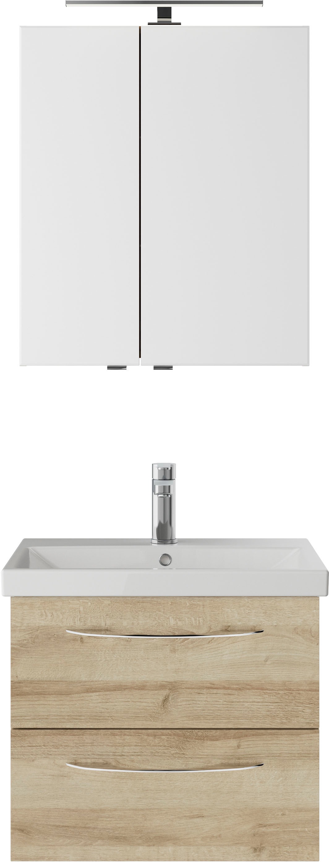 Saphir Badmöbel-Set »Serie 4035 2-teilig, Keramikwaschtisch mit LED-Spiegelschrank«, (Set), 60 cm breit, inkl. Türdämpfer, 2 Schubladen, 2 Türen, 2 Einlegeböden