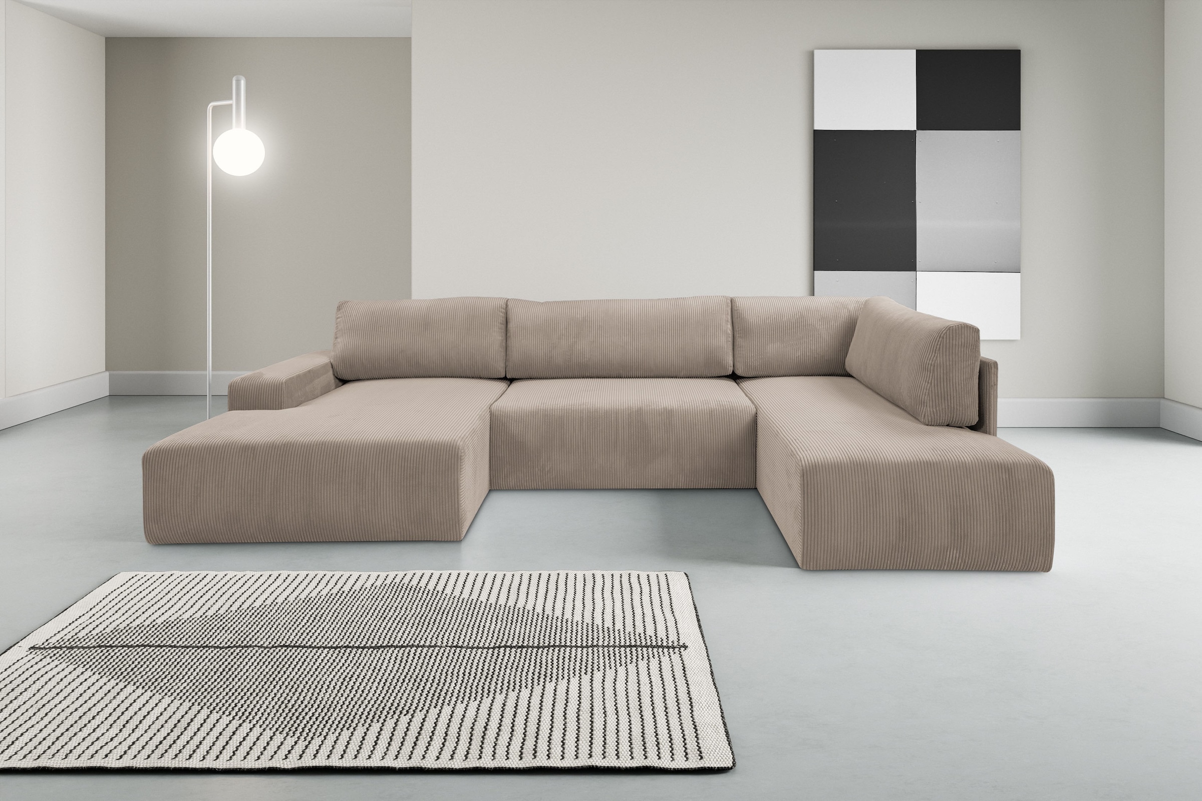 WERK2 Wohnlandschaft "Rotterdam-U, U-Form, in kuschelweichem Cord oder Brei günstig online kaufen
