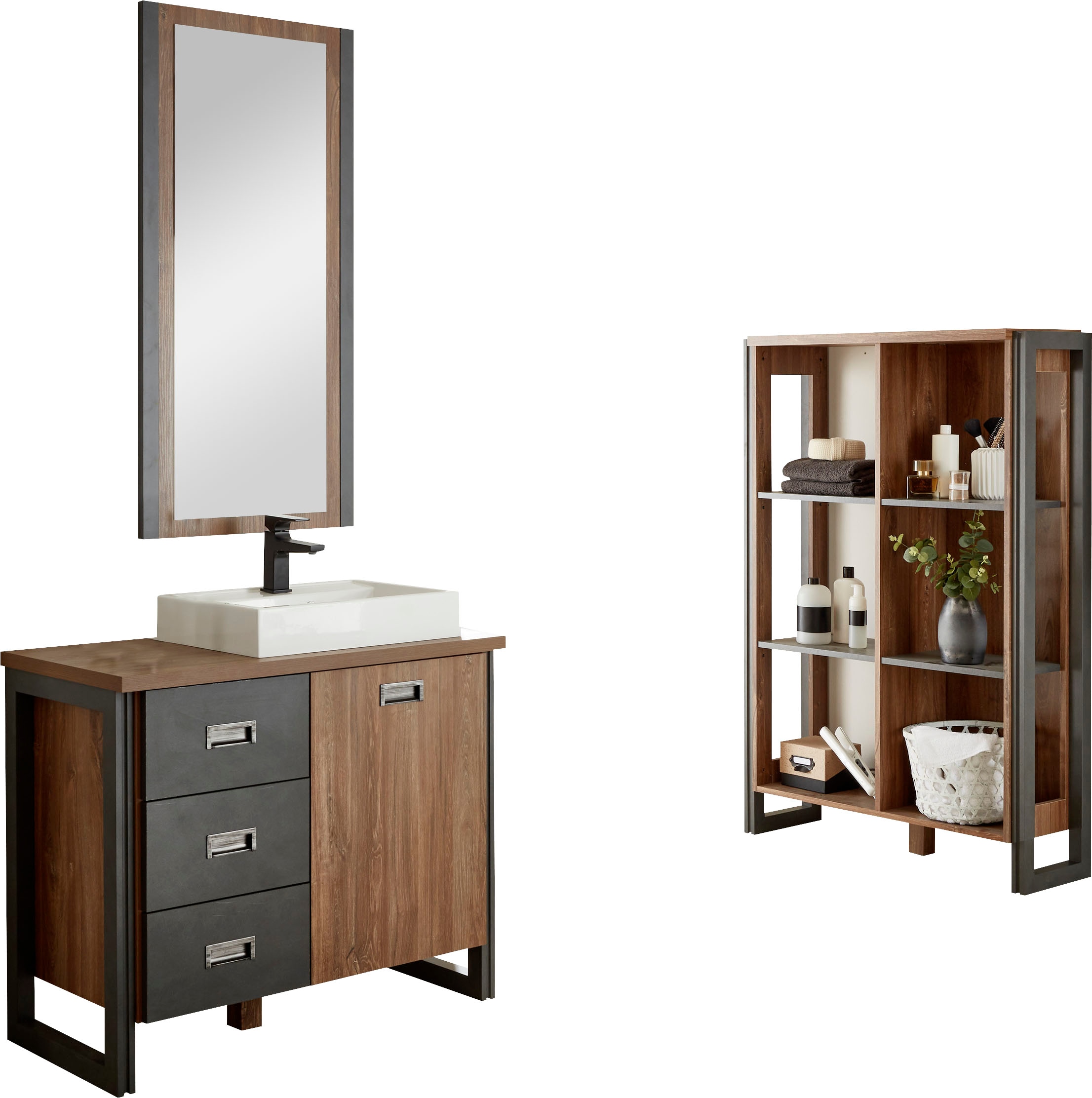 Home affaire Badmöbel-Set "Detroit, Bad im Industrialdesign, 3-teiliges Bad günstig online kaufen