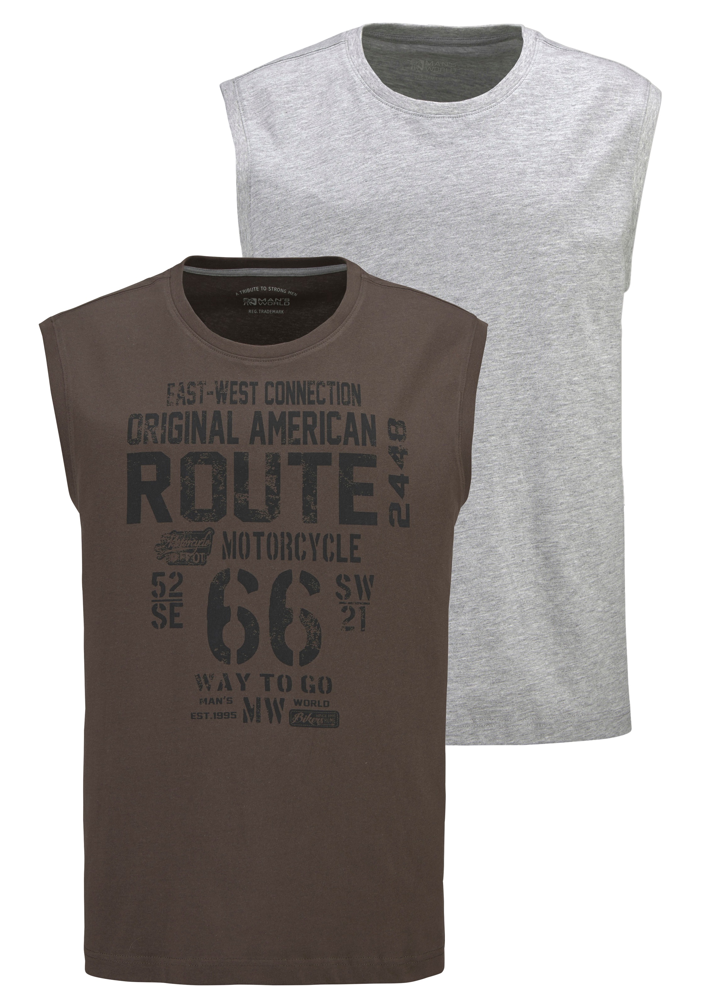 Mans World Muscleshirt, (2er-Pack), ärmellos, bedruckt, Rundhalsausschnitt, günstig online kaufen