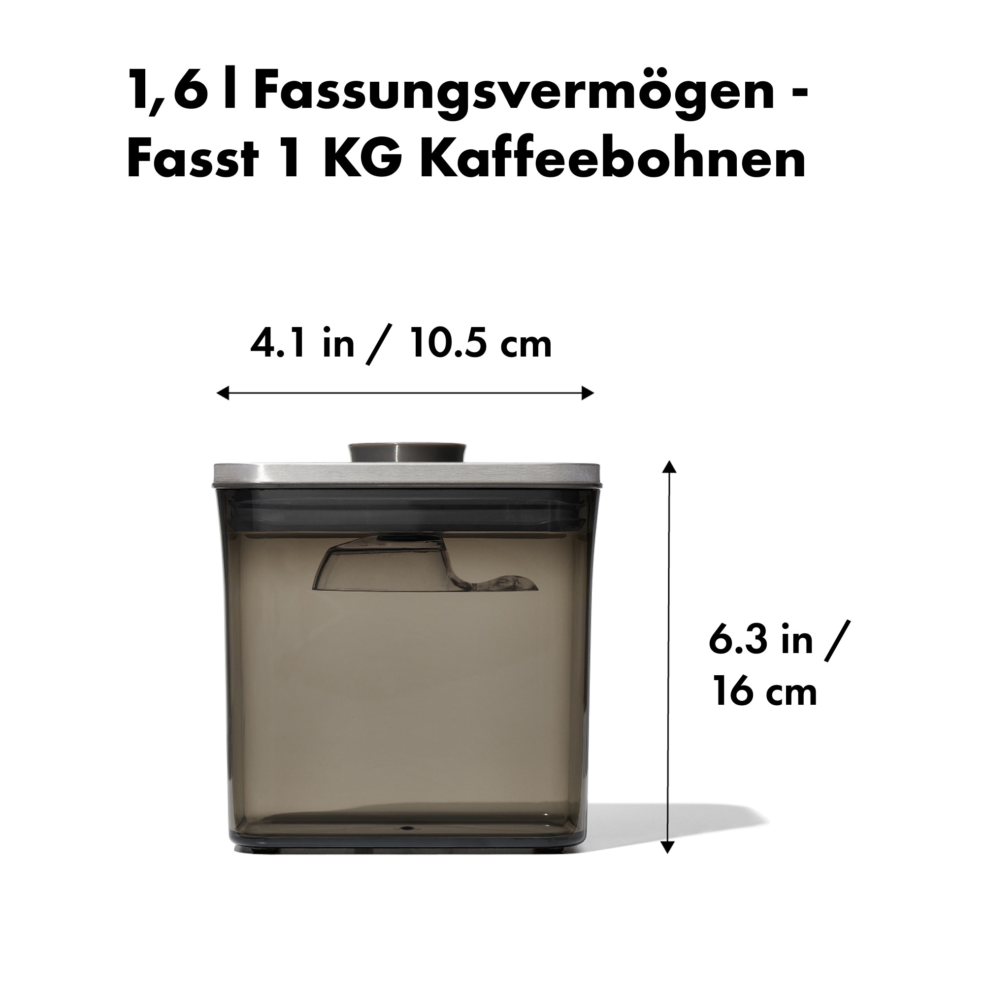 OXO SteeL Aufbewahrungssystem »Steel Coffee POP‑Behälter mit Dosierlöffel« 1 tlg. getönter Behälter schützt den Kaffee vor UV-Licht