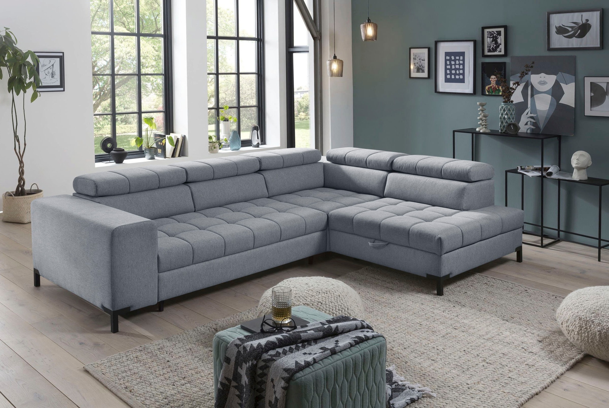 exxpo - sofa fashion Ecksofa »Bocco, hochwertige Verarbeitung, toller Sitzkomfort, bequem, L-Form«, wahlweise mit Bettfunktion u. Bettkasten, inkl. Kopfteilverstellung