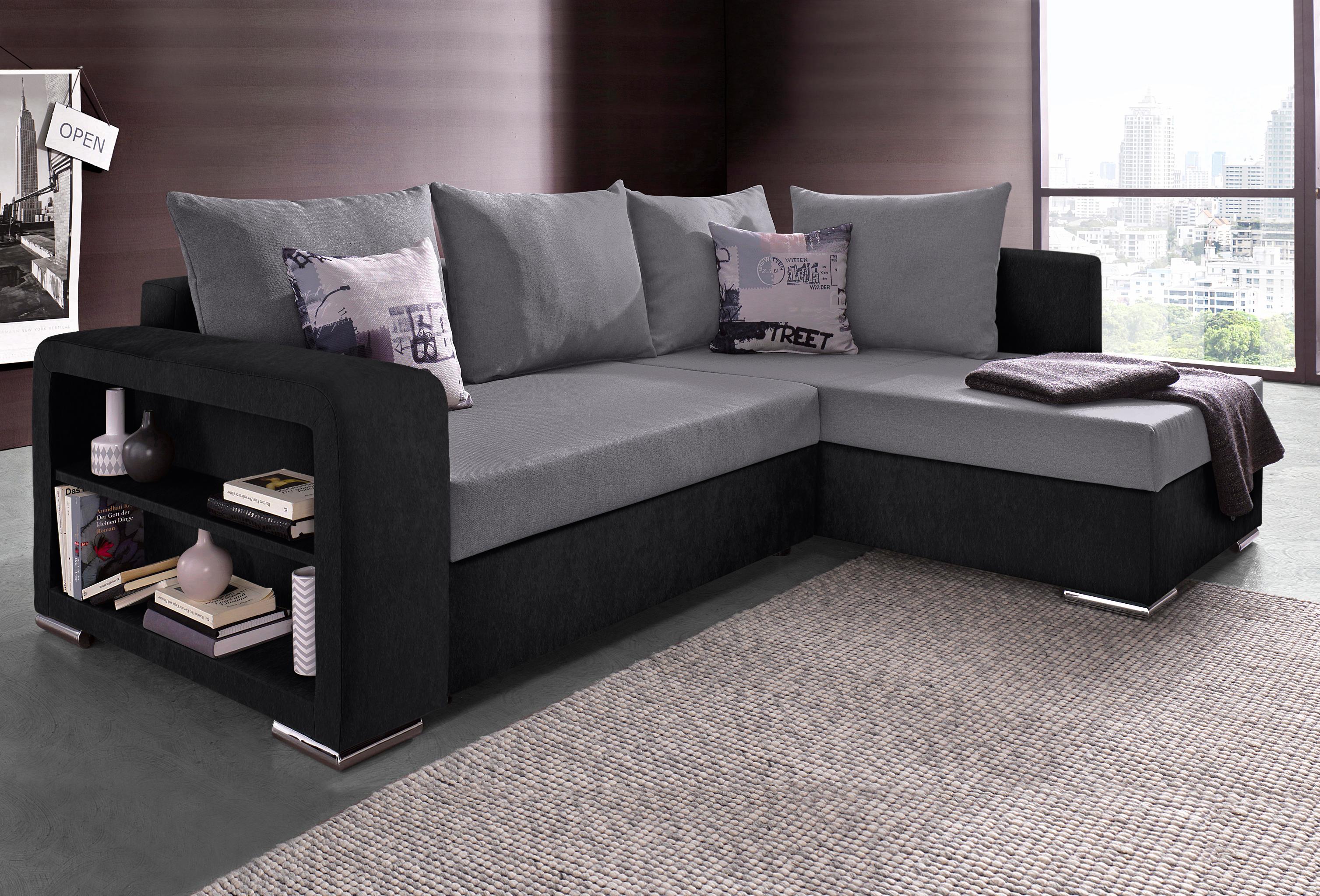 COLLECTION AB "John L-Form, B: 226 cm, Schlaffunktion & Bettkasten" Regalelement & 2 Zierkissen, Couch mit Federkern