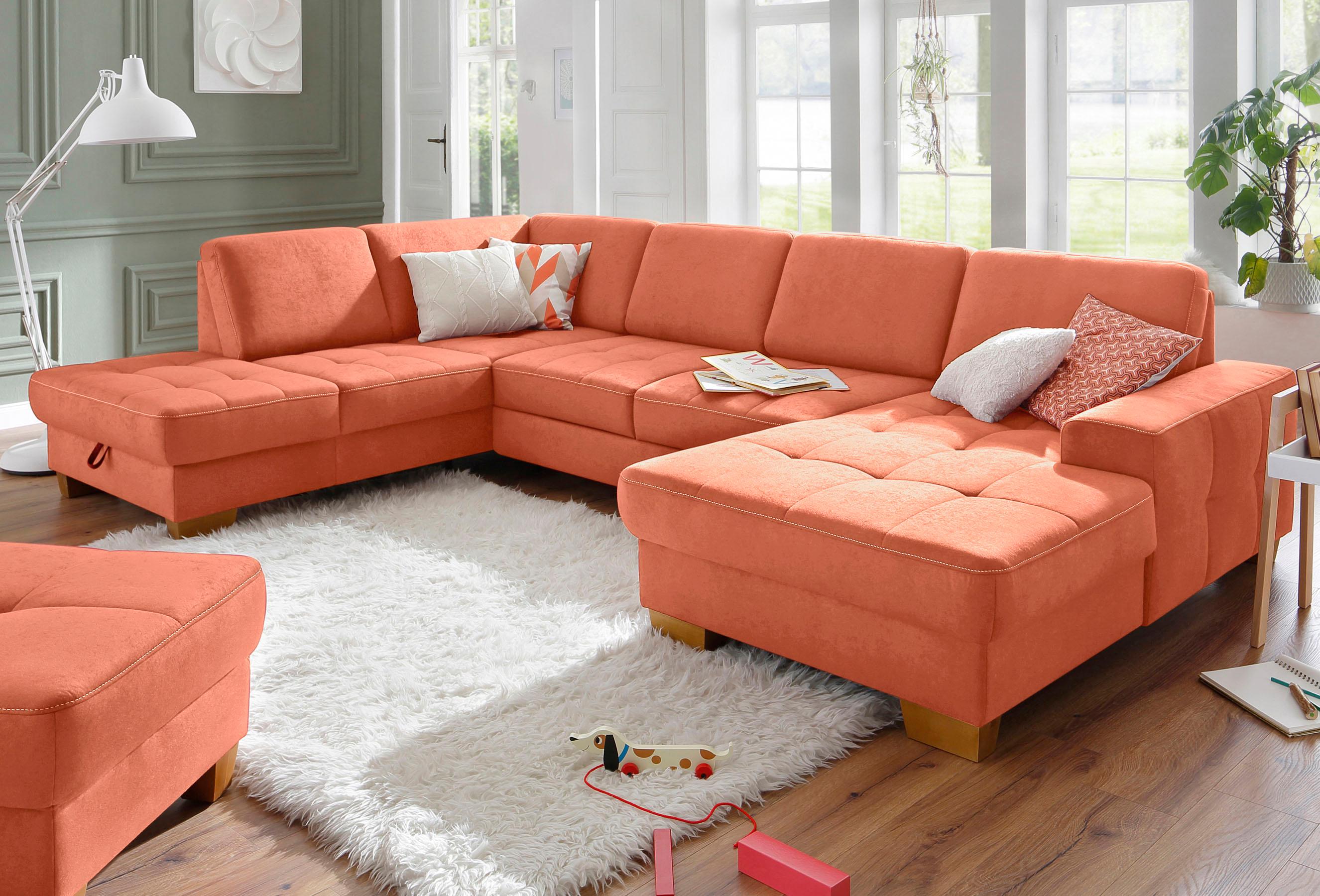 OTTO home Wohnlandschaft "Puccini U-Form" mit Federkern, Sitztiefenverstellung, Kontrastnaht