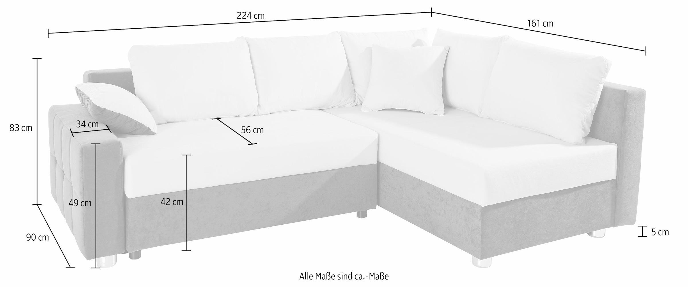 COLLECTION AB Ecksofa Parma, mit Bettfunktion, inkl. Zier- und Rückenkissen