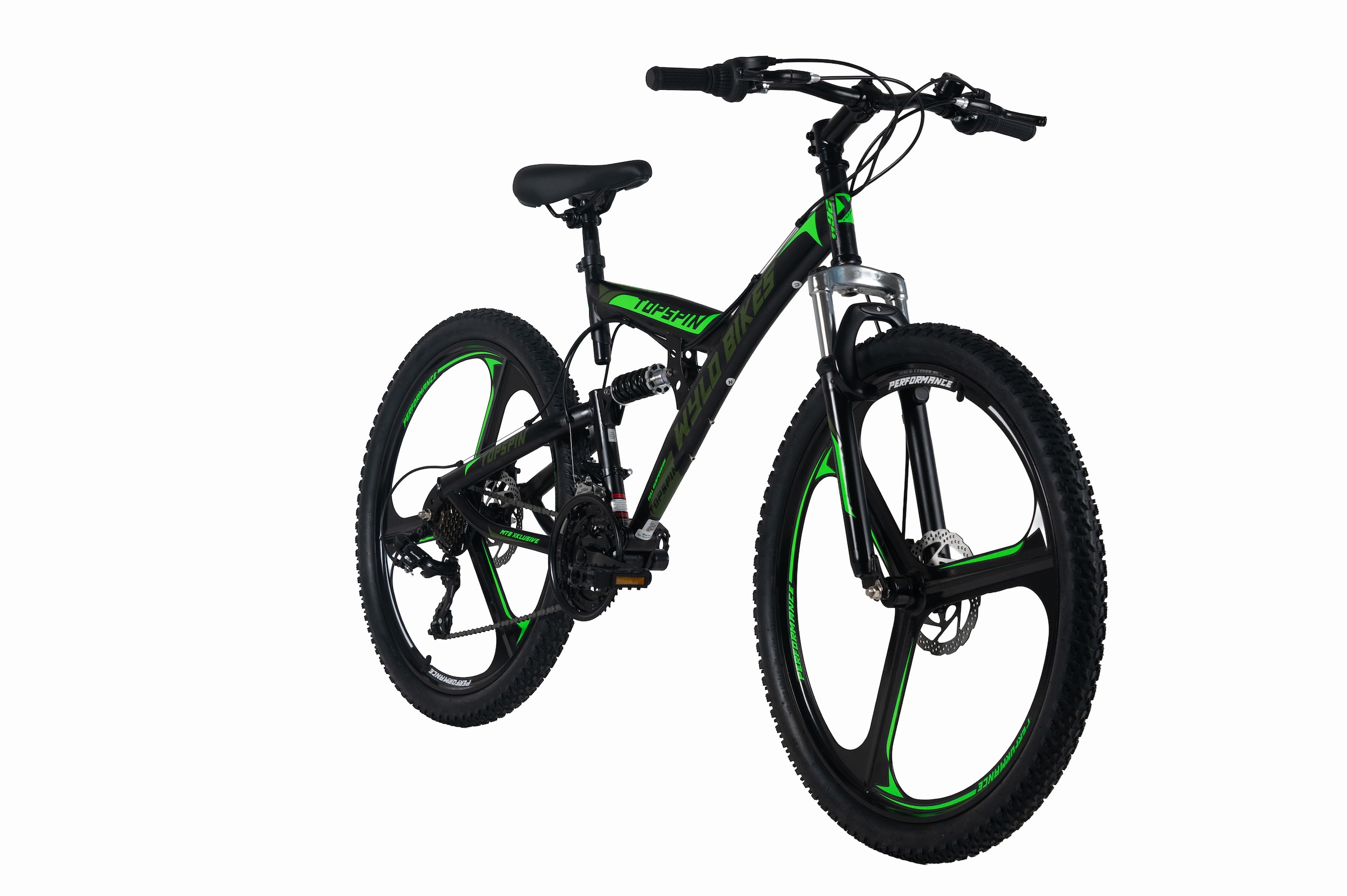 WYLD Mountainbike »WYLD Mountainbike Fully 26'' Topspin schwarz-grün« 21 Gang Shimano Tourney Schaltwerk Kettenschaltung