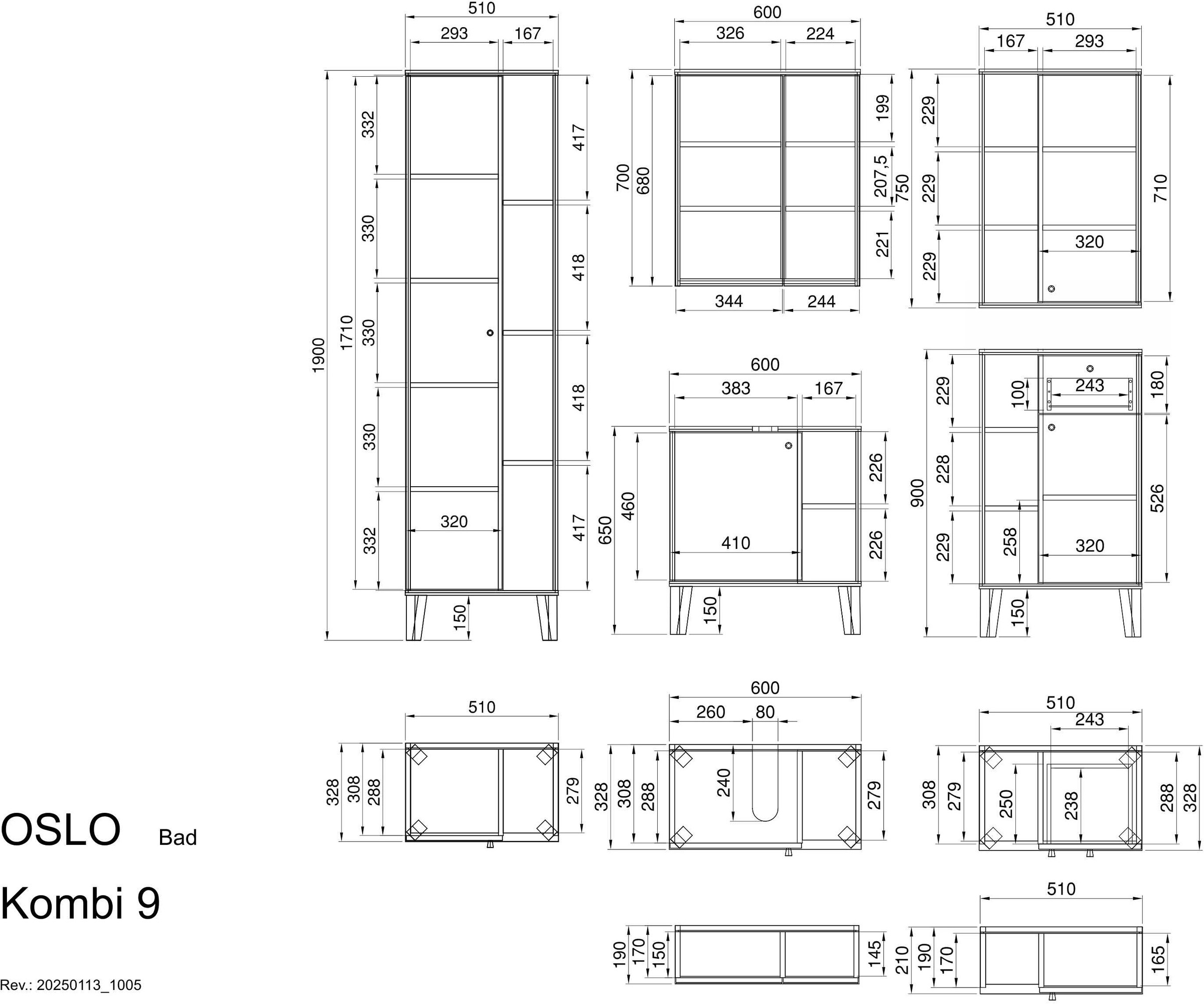 INOSIGN Badmöbel-Set »OSLO, Bad im skandinavischen Design, 5-teiliges Badezimmer«, (Set, 5 St.), Badschränke und Spiegel, in zwei Farben verfügbar, viel Stauraum