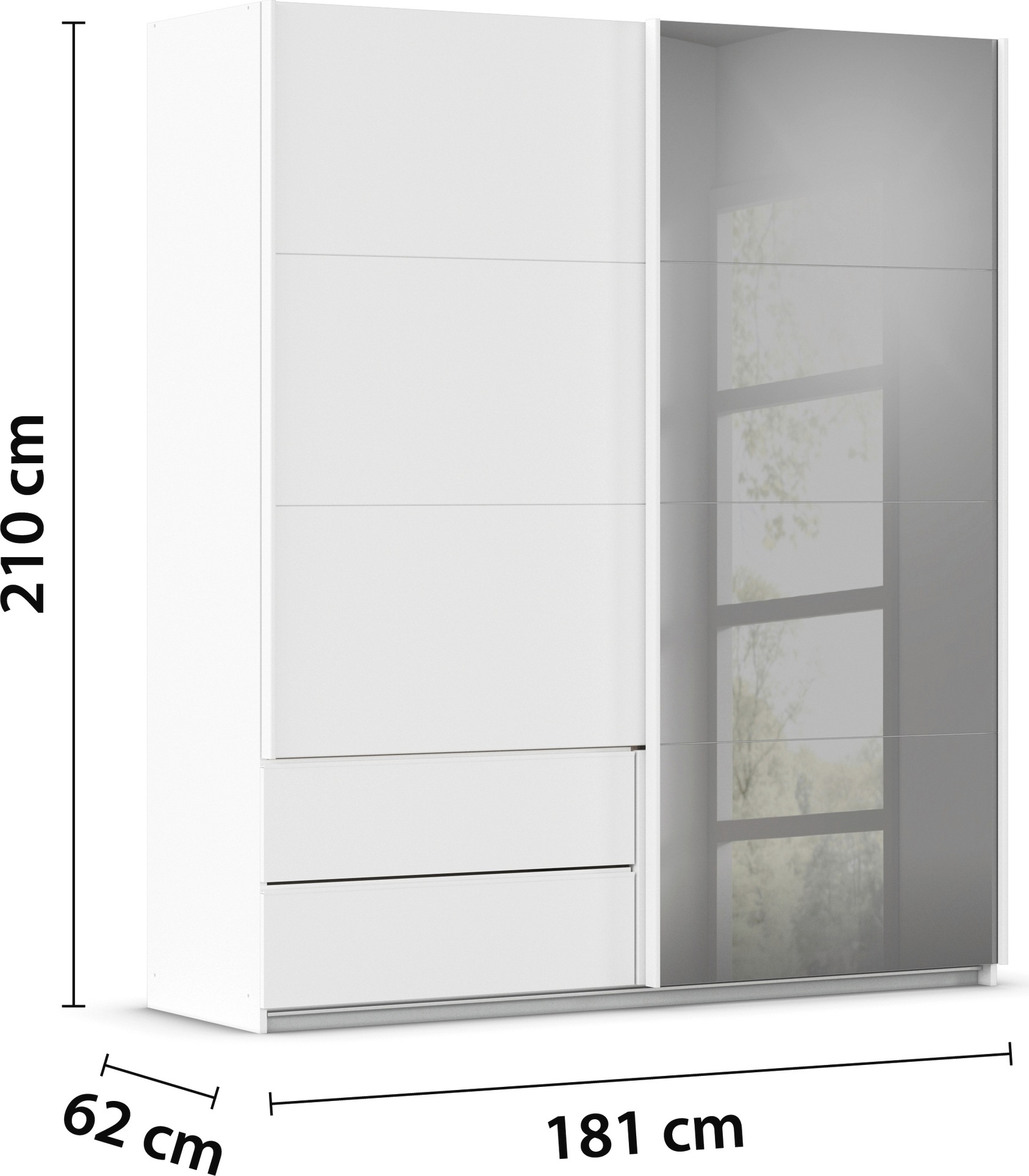 rauch Schwebetürenschrank »Kleiderschrank Schrank Garderobe ELARA Glastür/Grauspiegel«, praktische Schubladen optional farblich abgesetzt MADE IN GERMANY