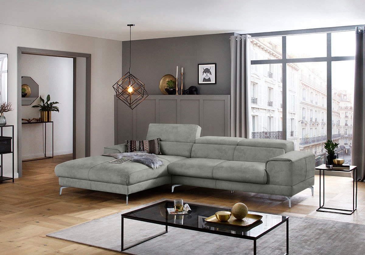 W.SCHILLIG Ecksofa »piedroo, Designsofa mit tollem Sitzkomfort, bequem und elegant, L-Form«, Kopfteilverstellung, wahlweise mit Sitztiefenverstellung, Breite 303cm