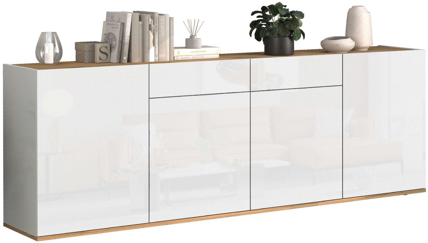INOSIGN Sideboard »GARDA Sideboard,Kommode, Schrank, Kredenz Grifflos mit Push to Open«, (1 St.), 4 Türen, 2 Schubladen, grifflos Breite 200 cm