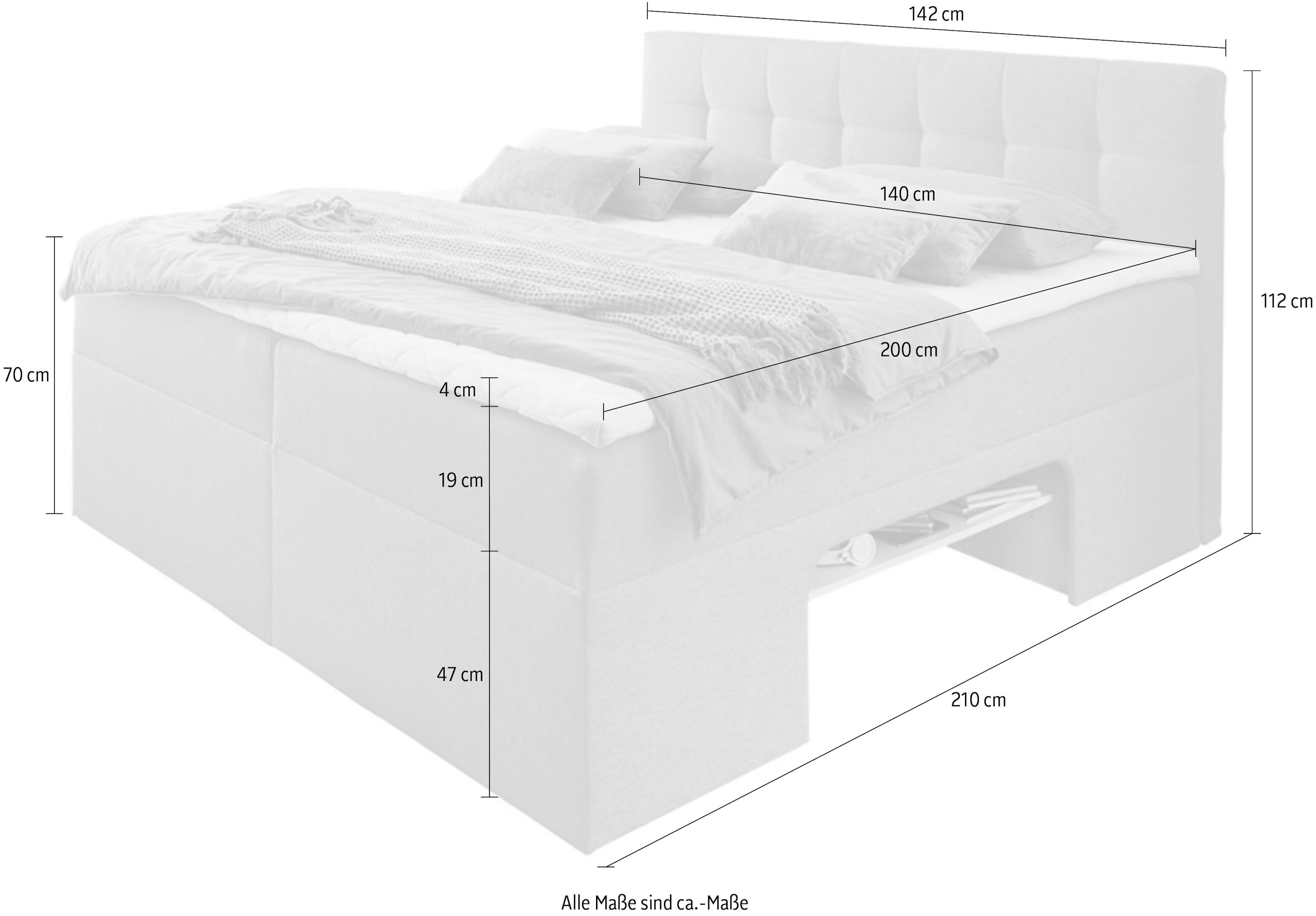 Places of Style Boxbett, Nische im Bettkasten für zusätzlichen Stauraum