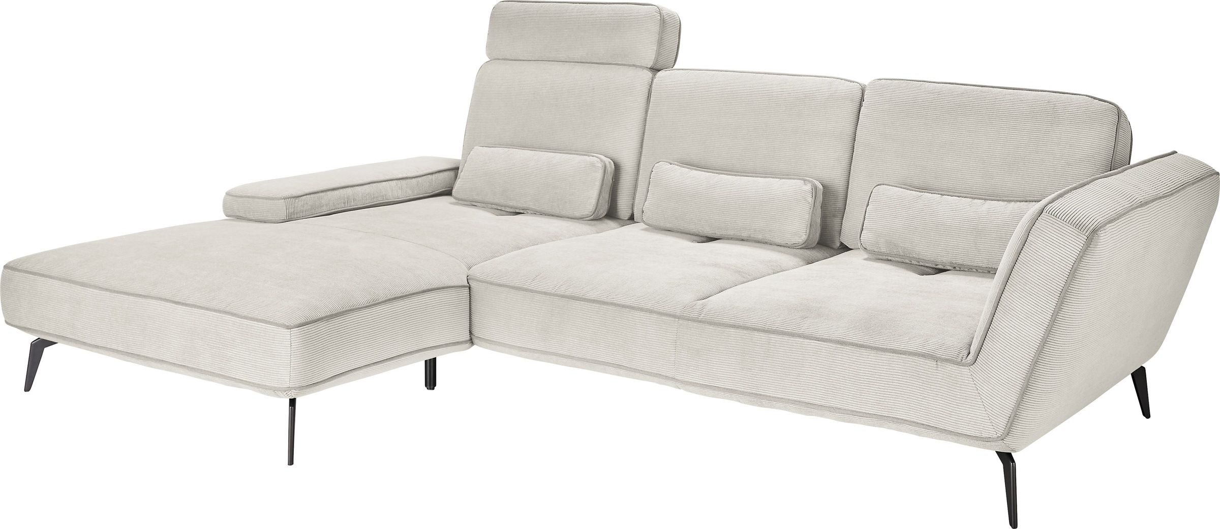 set one by Musterring Ecksofa »SO 4500, Füße schwarz matt, inkl Schwenkrückenfunktion, Cord, L-Form«, wahlweise mit Kopfstütze/Armteilverstellung/Rückenneigung