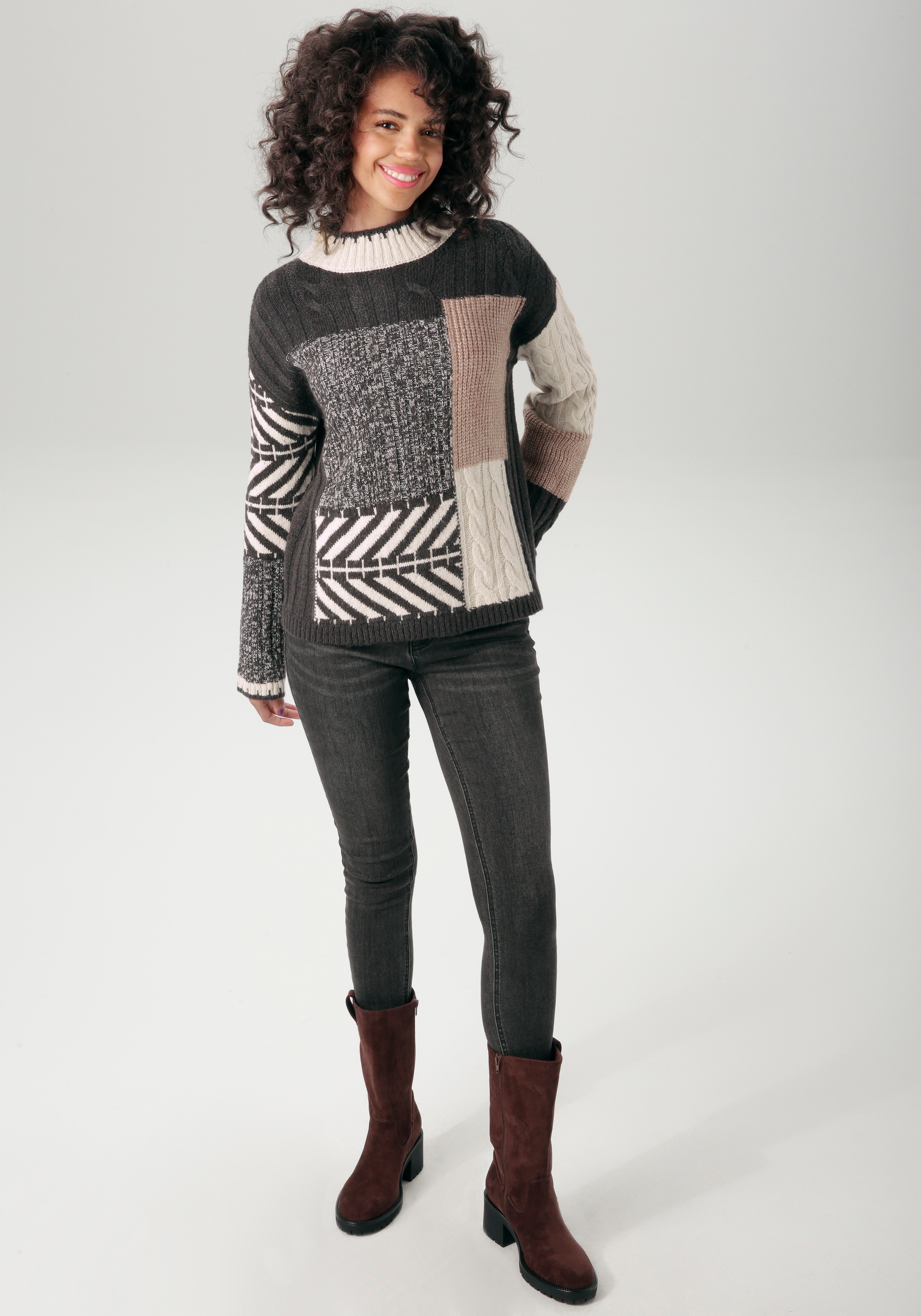 Aniston CASUAL Strickpullover, im farbharmonischem Patch-Dessin - NEUE KOLLEKTION