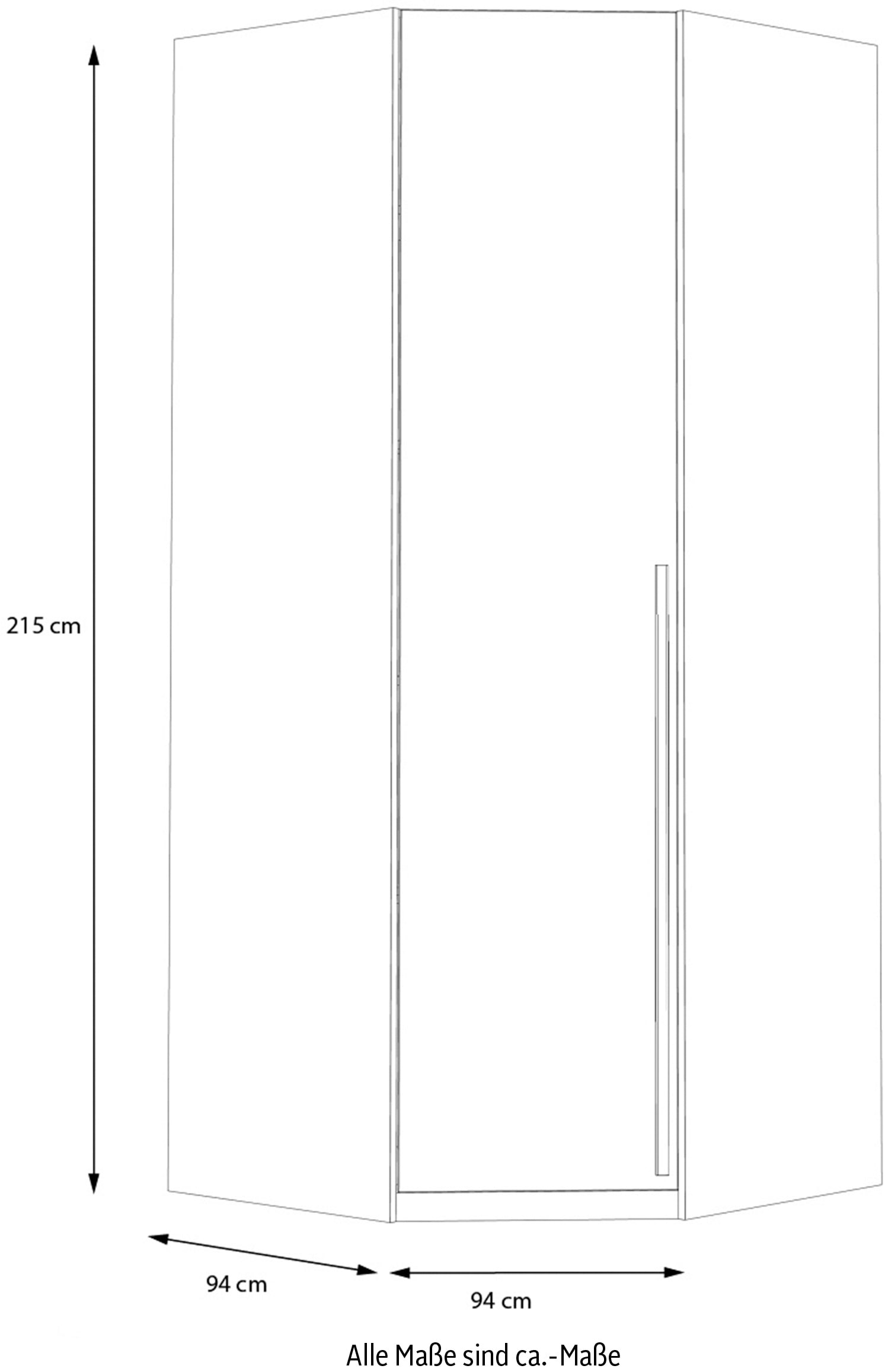FORTE Eckschrank »TOPSELLER! Kleiderschrank, 4 Einlegeböden, Kleiderstange aus Metall«, (Maße: B/H/T ca. 128/215/103cm), Türanschlag rechts/ links wechselbar, Stauraumwunder