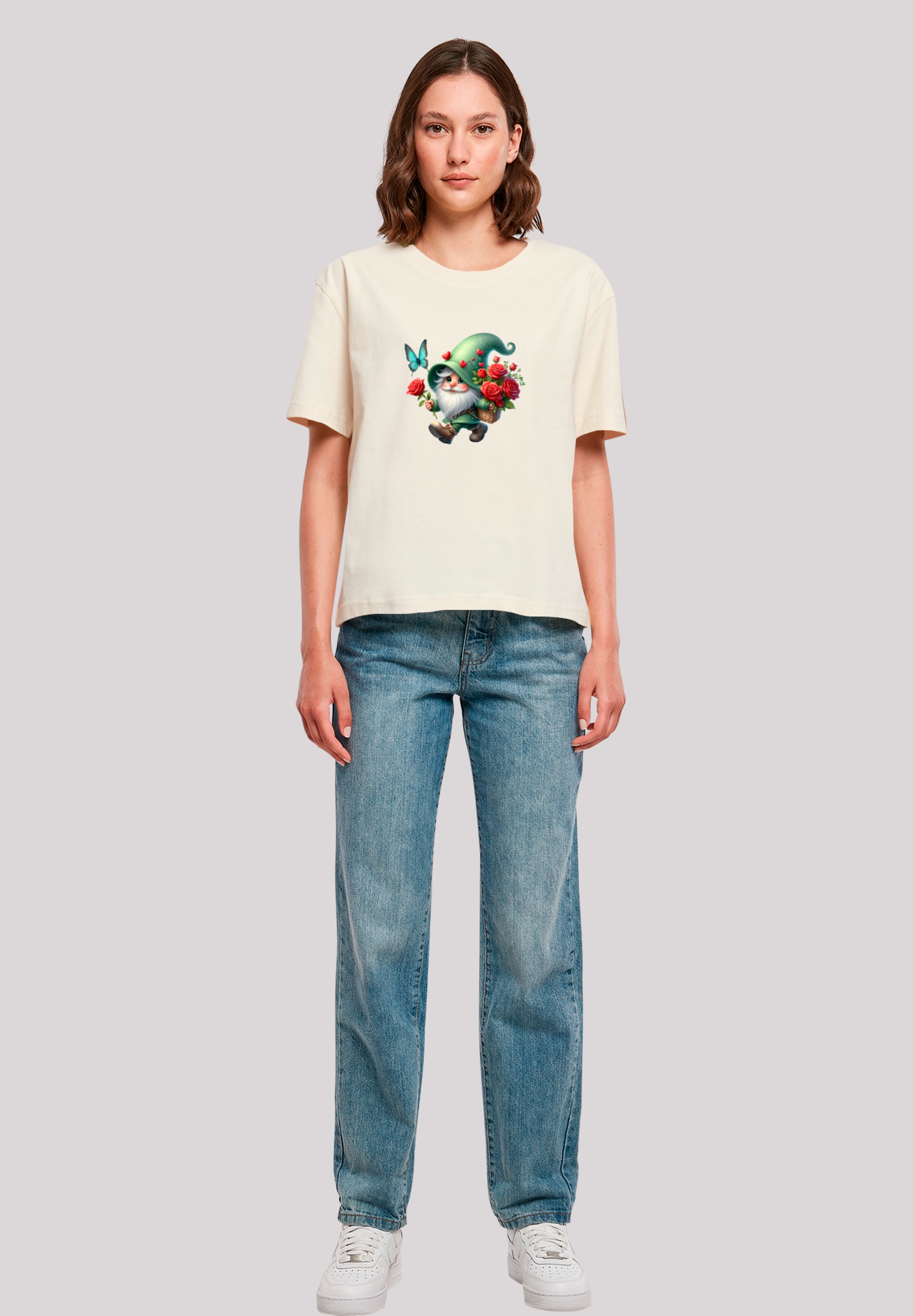 F4NT4STIC T-Shirt »Gnom Frühling Blumen Schmetterling«, Premium Qualität