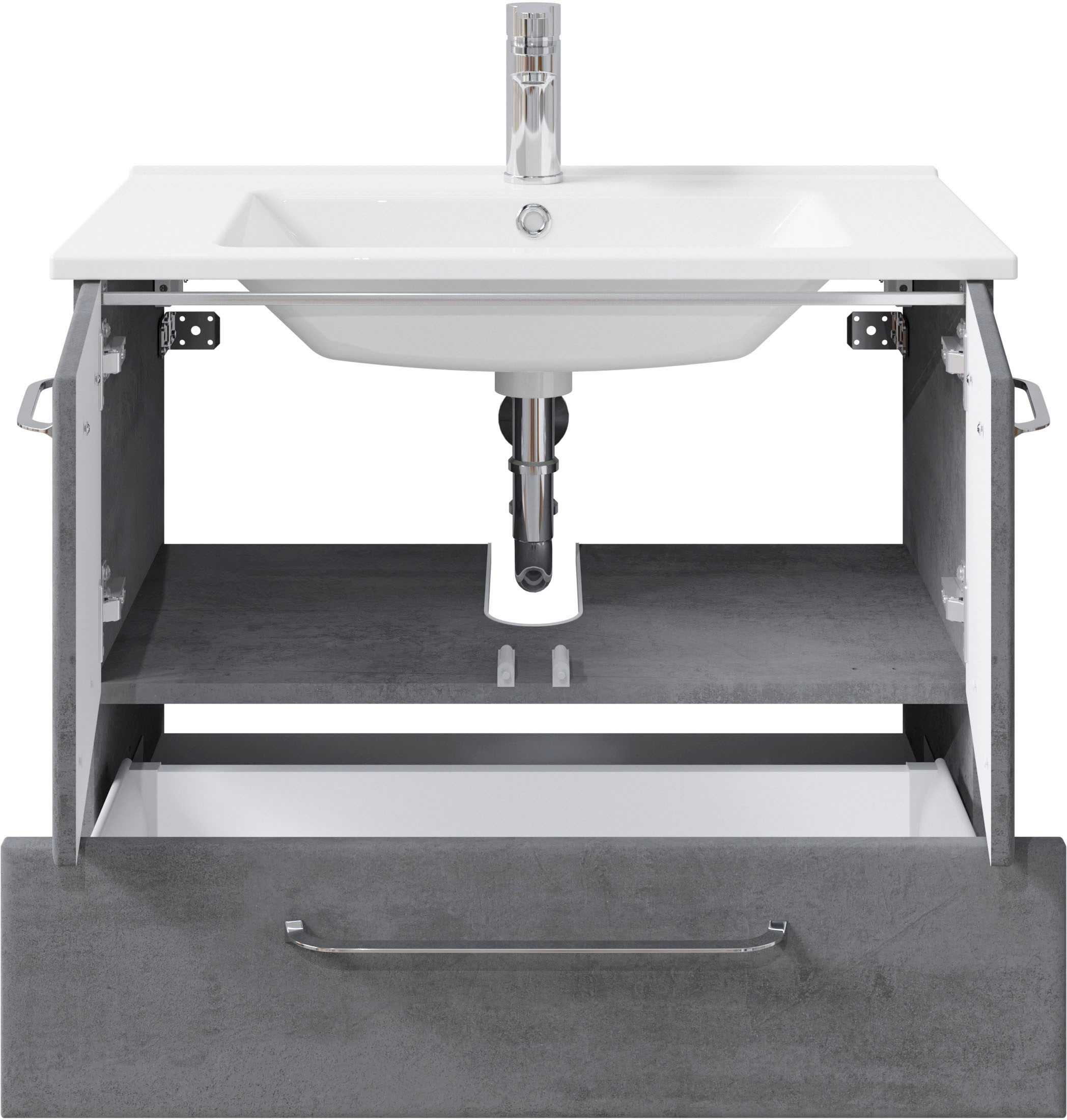 Saphir Badmöbel-Set »Quickset 945 3-teilig, Keramik-Waschtisch mit LED-Spiegelschrank«, (4 St.), Midischrank, 7 Türen, 3 Schubladen, 8 Einlegeböden, inkl. Türdämpfer