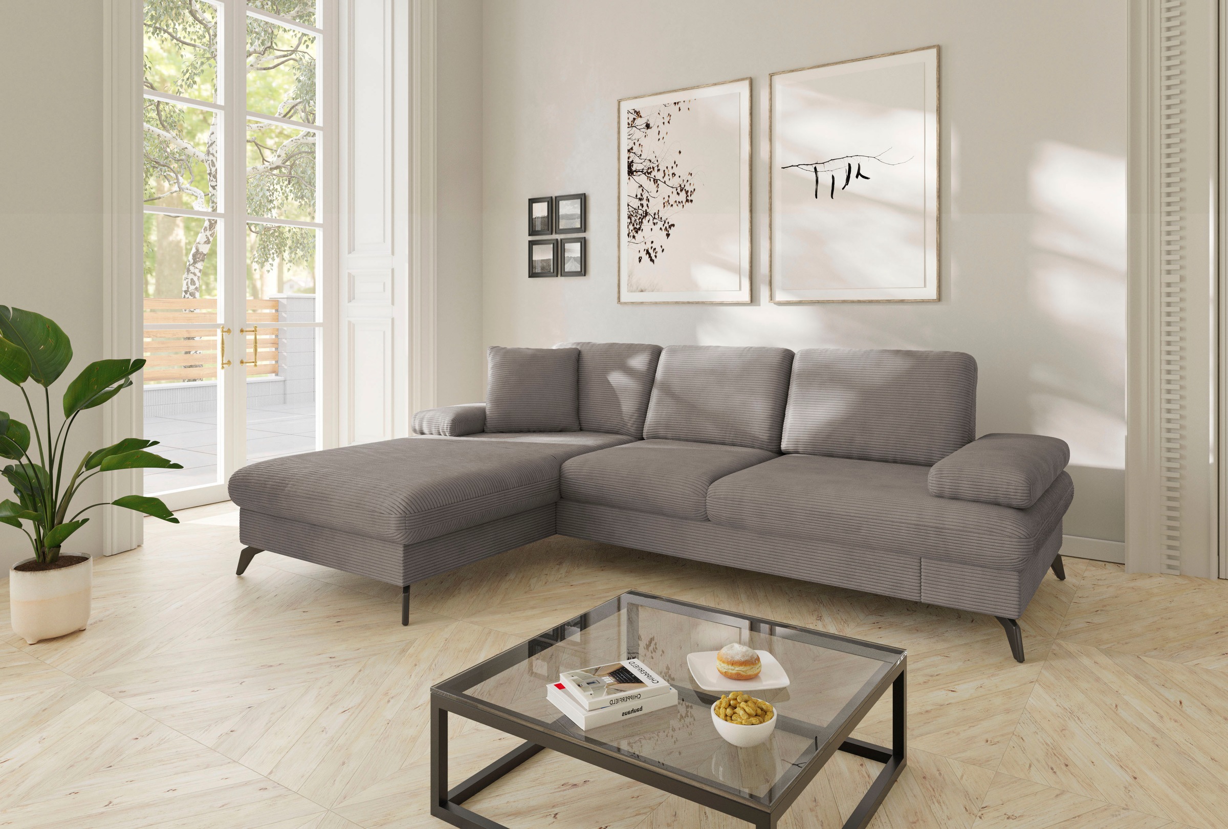 sit&more Ecksofa »Morris Jubi L-Form«, inkl. Armteilfunktion und 1 Zierkissen, wahlweise mit Bettfunktion