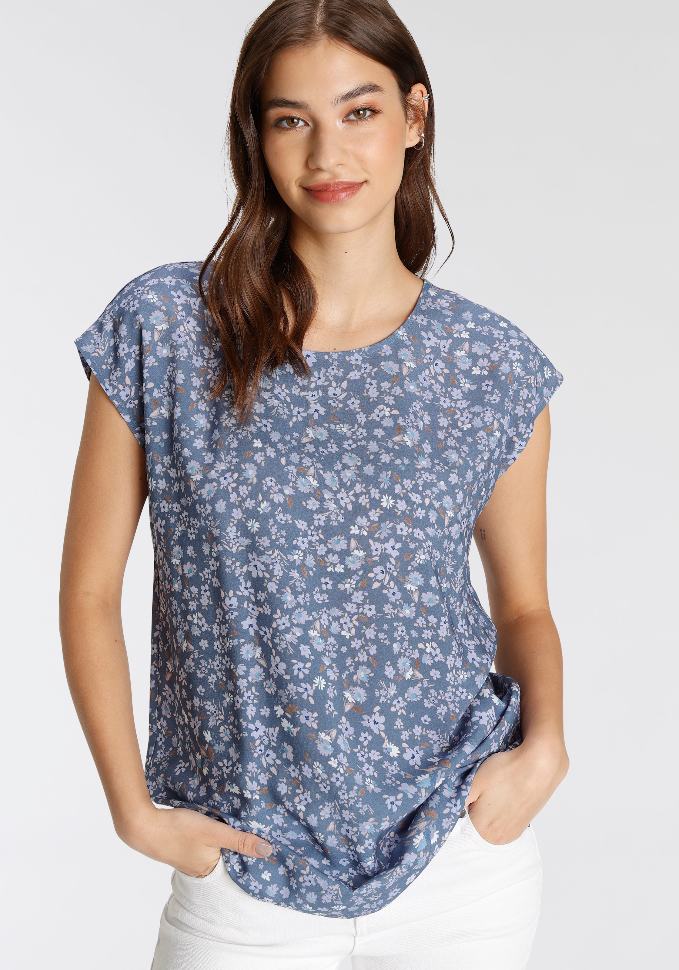 Shirtbluse, mit abgerundetem Saum