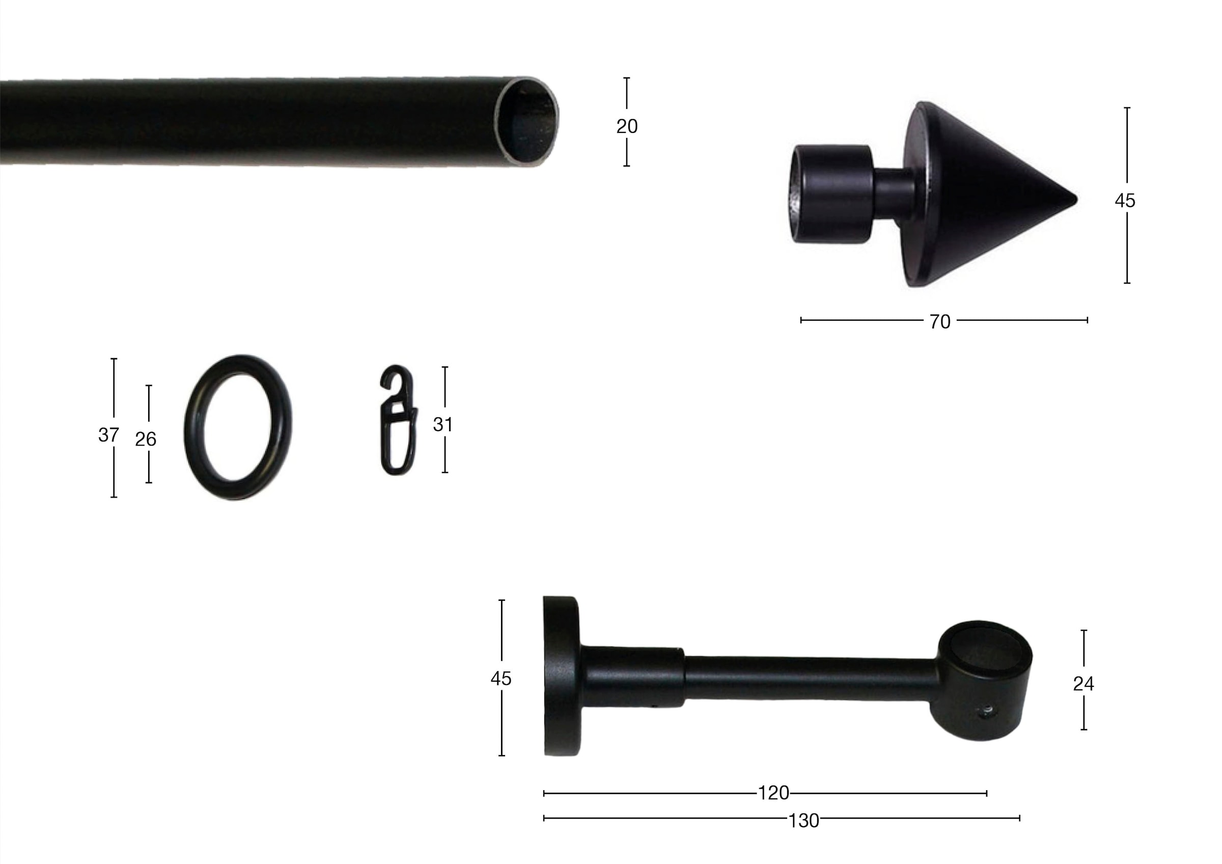 GARESA Gardinenstange »BASE«, 1 läufig-läufig, Wunschmaßlänge, Vorhanggarnitur, Kunststoff, verlängerbar, Spitze, mit Ringe