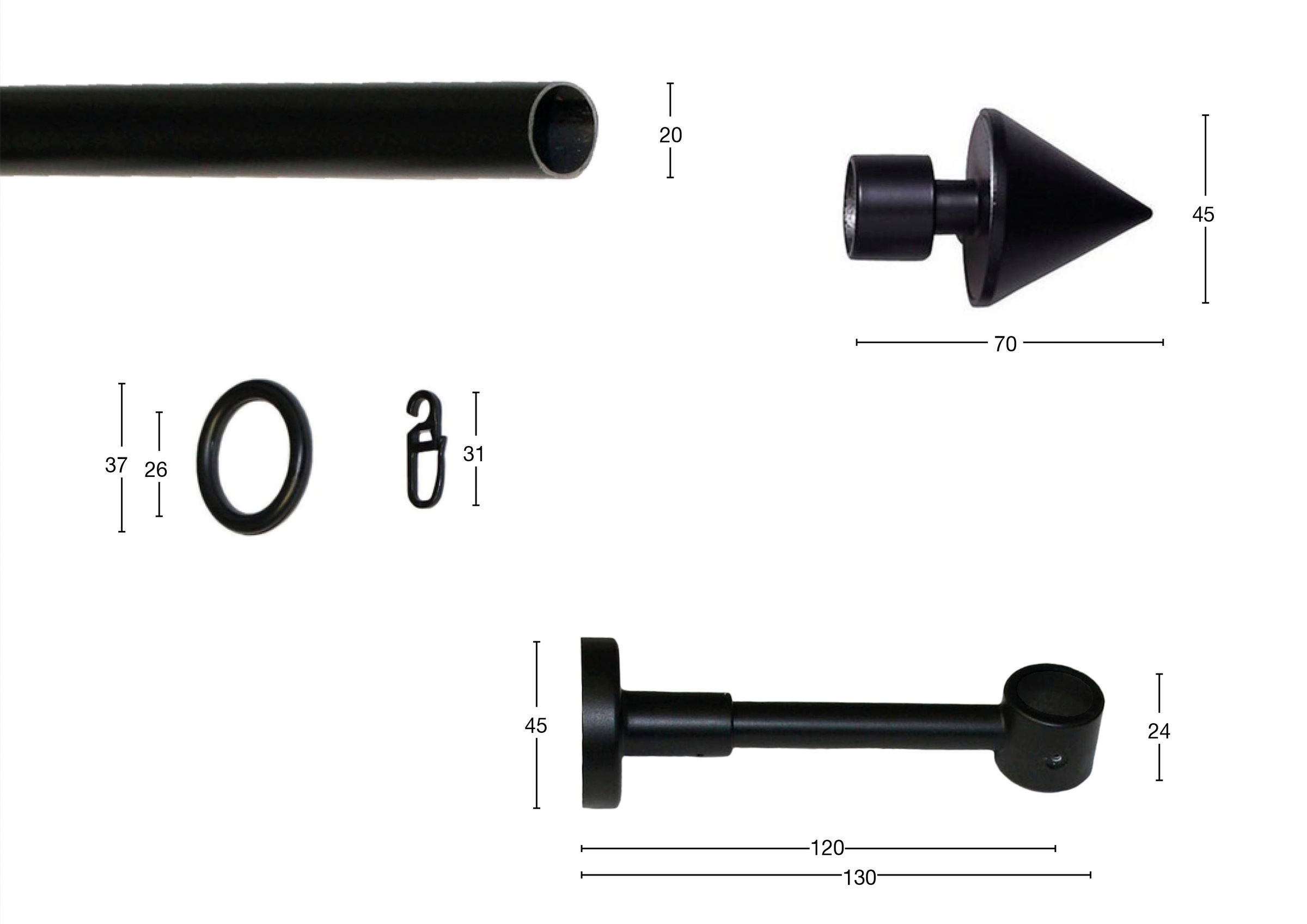 Thumbnail - GARESA Gardinenstange "BASE" Ø 20 mm 1 läufig-läufig Wunschmaßlänge Vorhanggarnitur, Kunststoff, verlängerbar, Spitze, m...