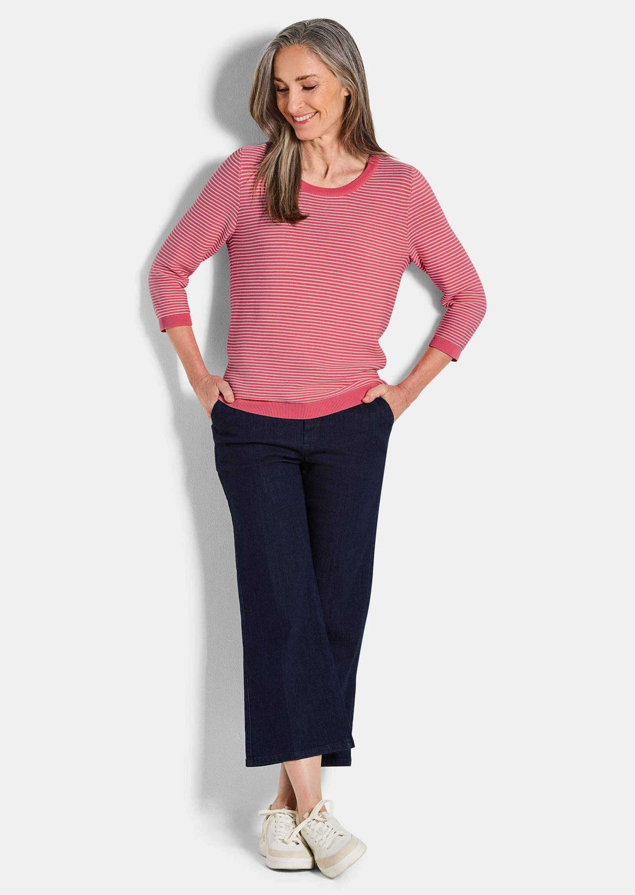 GOLDNER Rundhalspullover »Kurzgröße Halbarm Ringelpullover aus Baumwolle« Rundhalsausschnitt