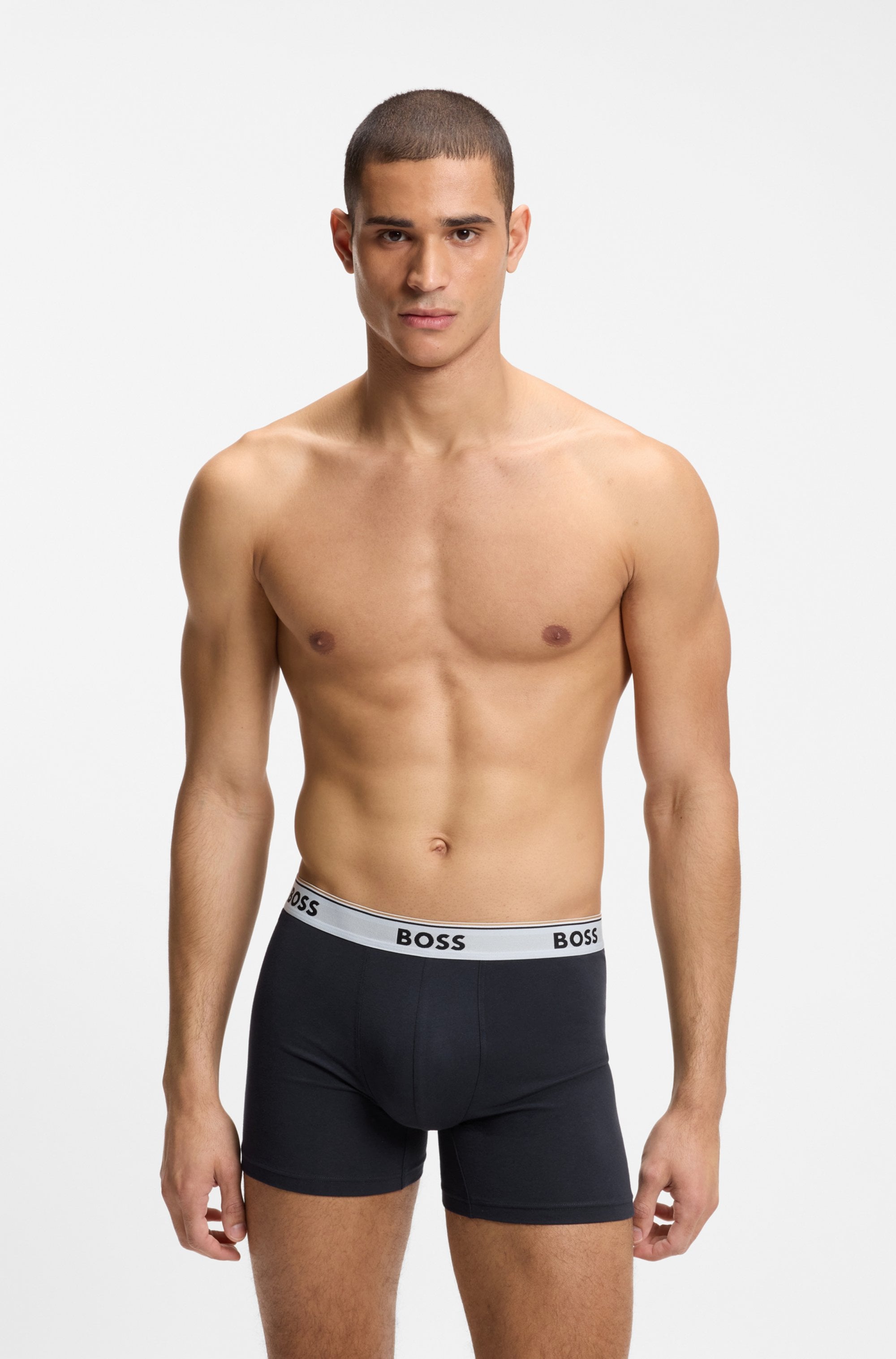BOSS Boxershorts Packung, 3 Stk. längeres Bein, anliegend, aus Stretch-Baumwolle