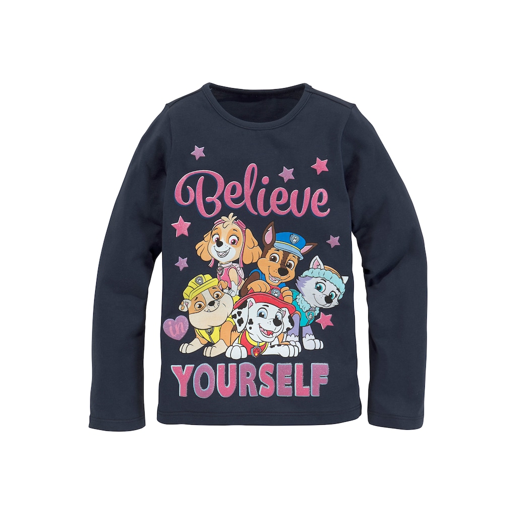 PAW PATROL Langarmshirt, Schriftzug mit PAW PATROL Team