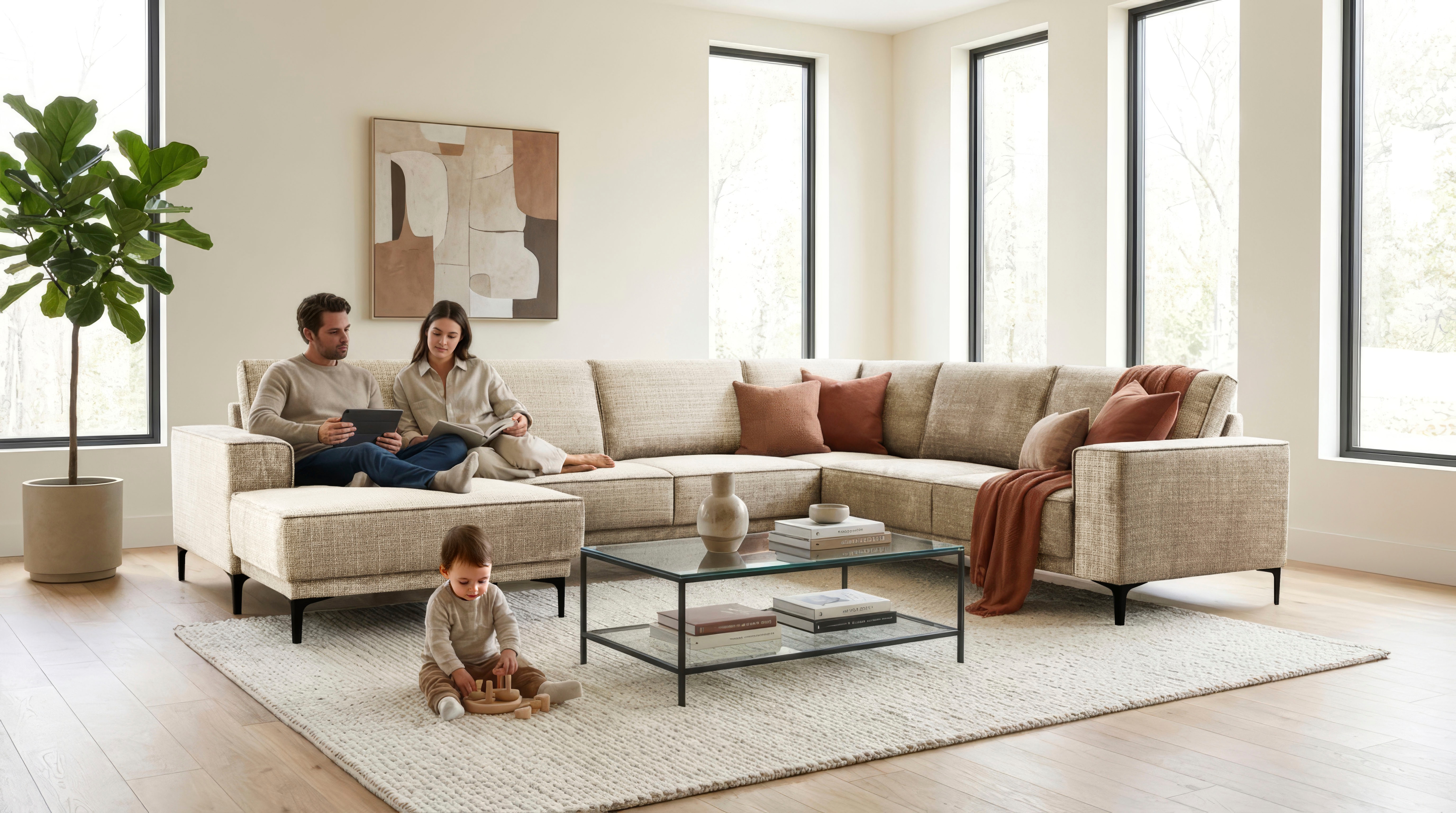 OTTO home Wohnlandschaft "OLAND Chenille U-Form, XXL, B: 342 cm, Skandi-Design" Skandi-Design in Struktur, Flachgewebe, Luxus-Microfaser, Boucle