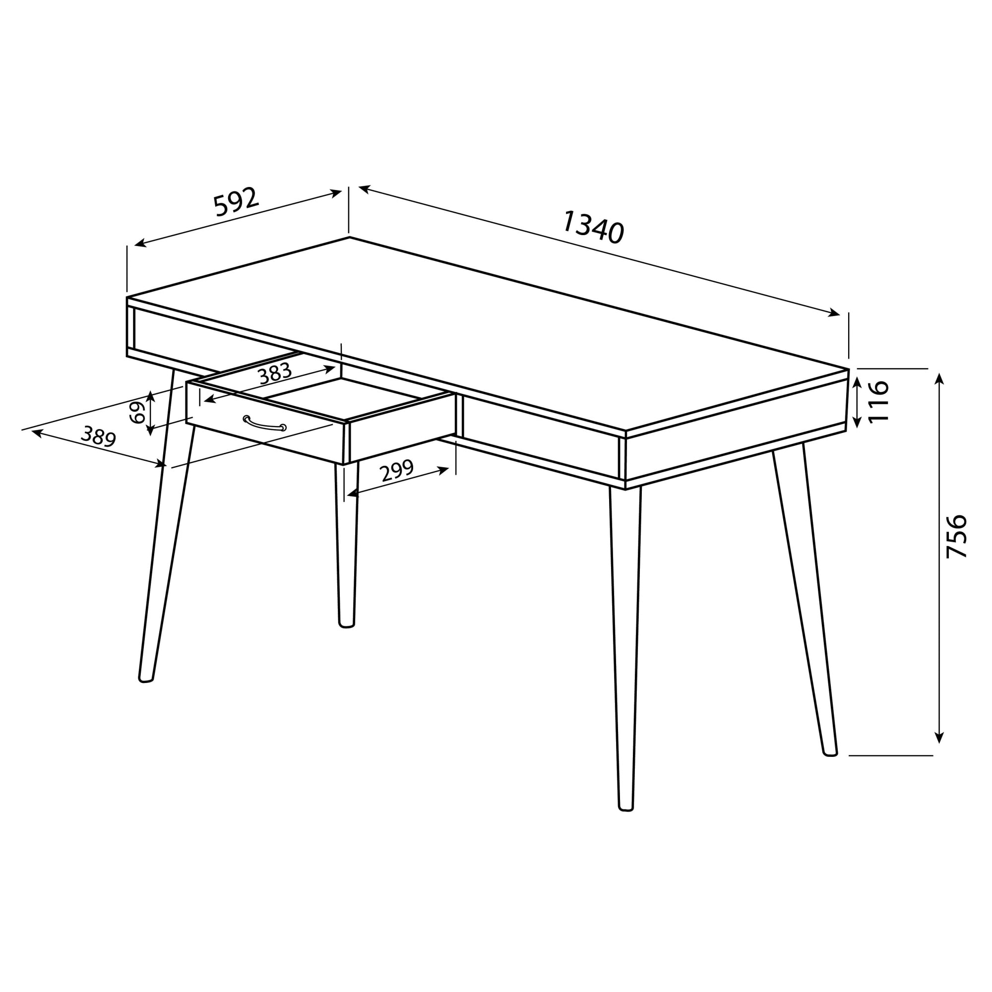 TemaHome Schreibtisch »Horizon Computertisch mit Holzbeinen, Home Office,«, 134cm Breit, mit Schublade