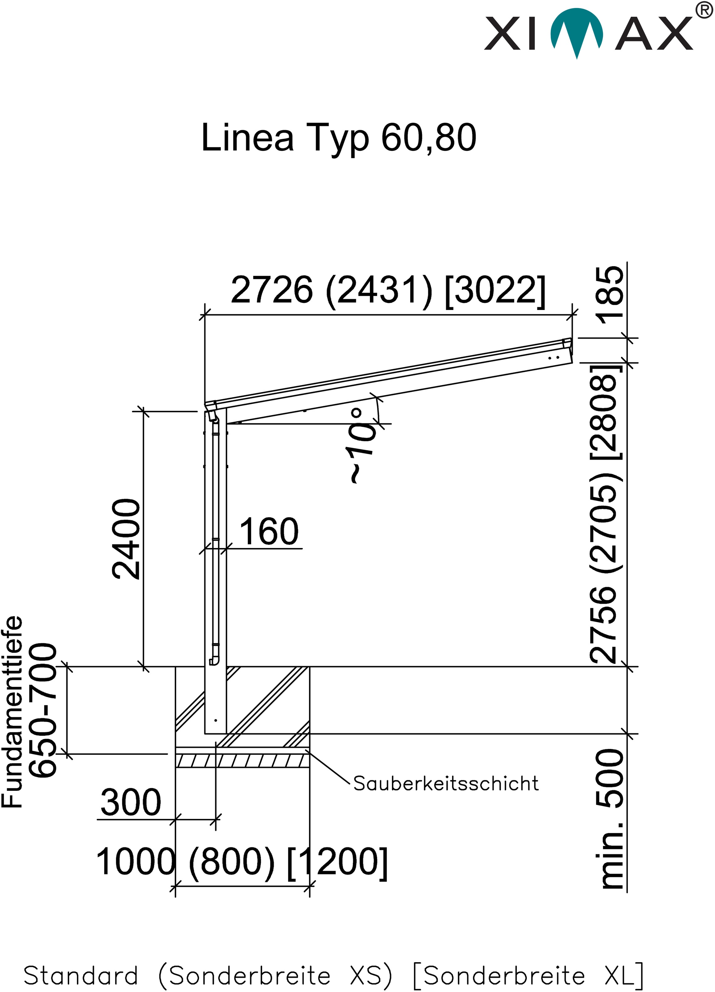 Ximax Einzelcarport »Linea Typ 60 Sonderlänge-bronze«, Aluminium, 257 cm,  bronze, Aluminium bestellen | BAUR