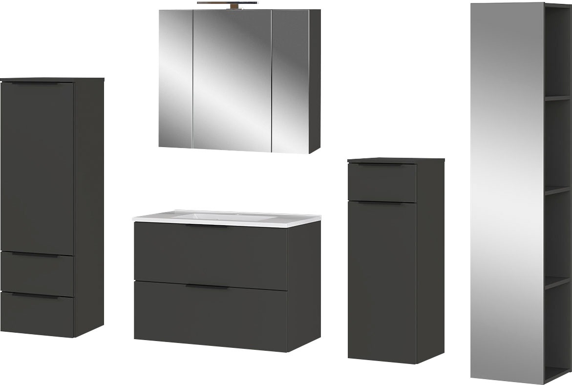GERMANIA Badmöbel-Set »Crandon«, (5 St.), inkl. WT-Unterschrank, Spiegelschrank, Schrank, Mediumschrank u. Regal