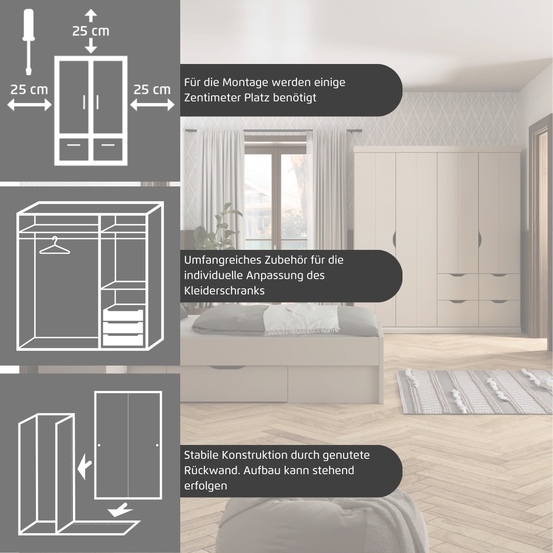 rauch Jugendzimmer-Set »Marlene«, (Set, 4 tlg., in 3 verschiedenen Ausstattungen BASIC/CLASSIC/PREMIUM), erhältlich in verschiedenen Bett- und Schrank-Breiten MADE IN GERMANY