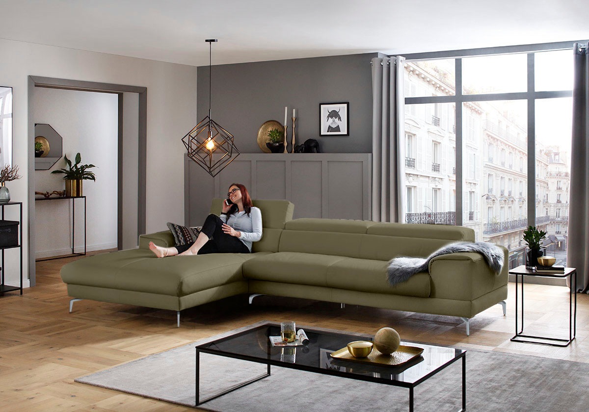 W.SCHILLIG Ecksofa »piedroo, Designsofa mit tollem Sitzkomfort, bequem und elegant, L-Form«, Kopfteilverstellung, wahlweise mit Sitztiefenverstellung, Breite 343cm
