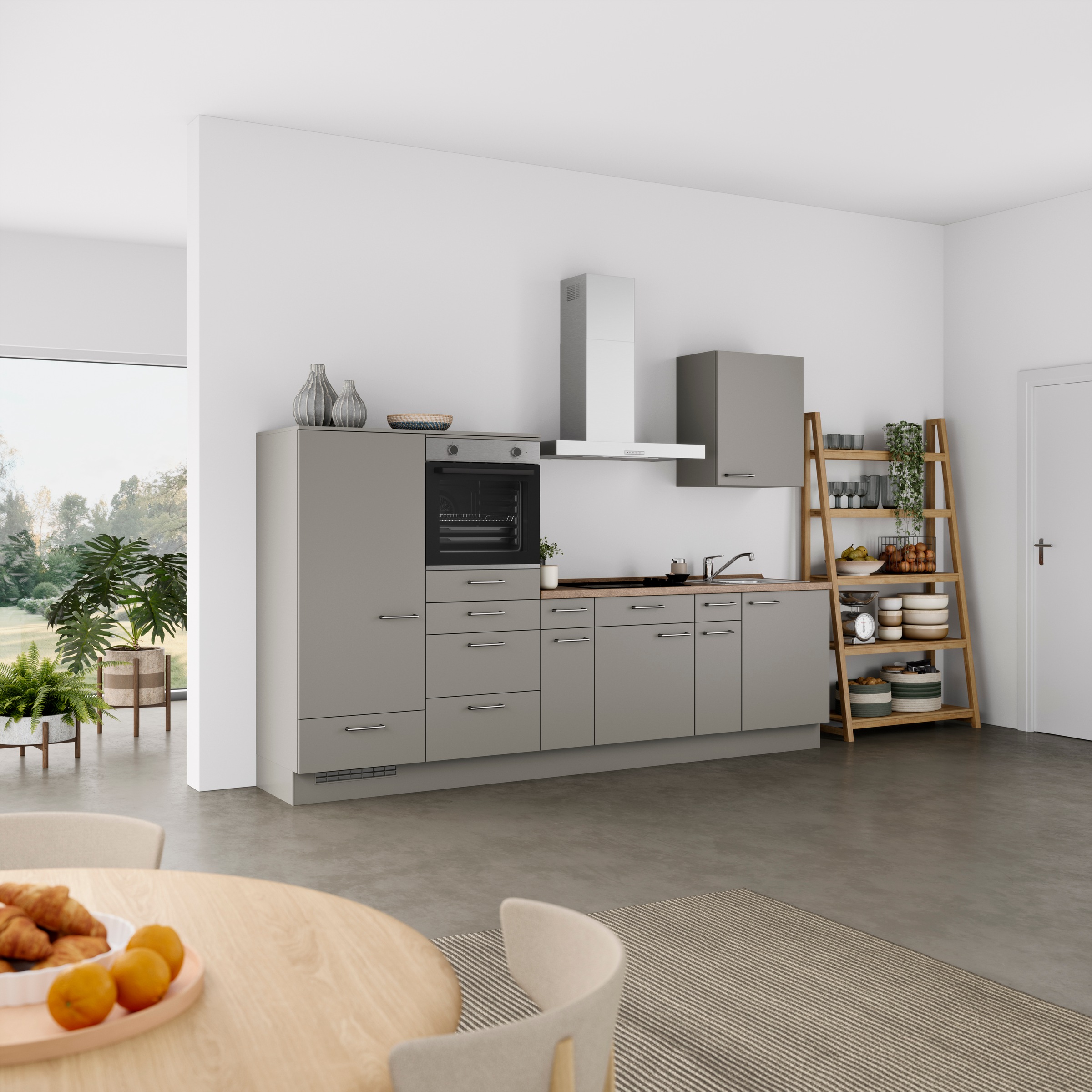 nobilia® Küchenzeile »"Laser I", Ausrichtung wählbar, Breite 300 cm«, vormontiert, wahlw. mit unterschiedlichen E-Geräten-Sets