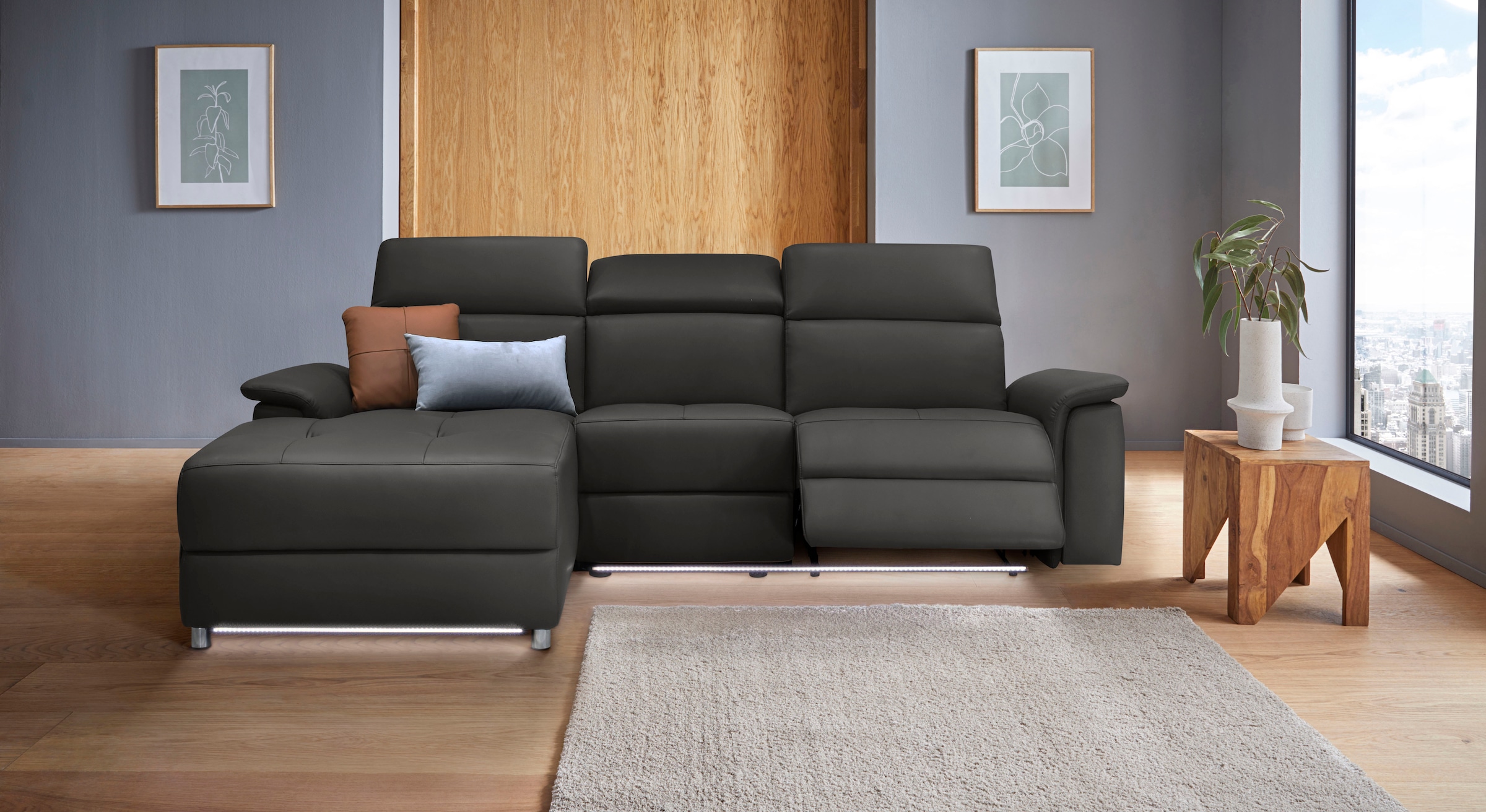 Home affaire Ecksofa "Pareli, L-Form, 259cm,m. Recamiere, Echtleder, Kunstl günstig online kaufen