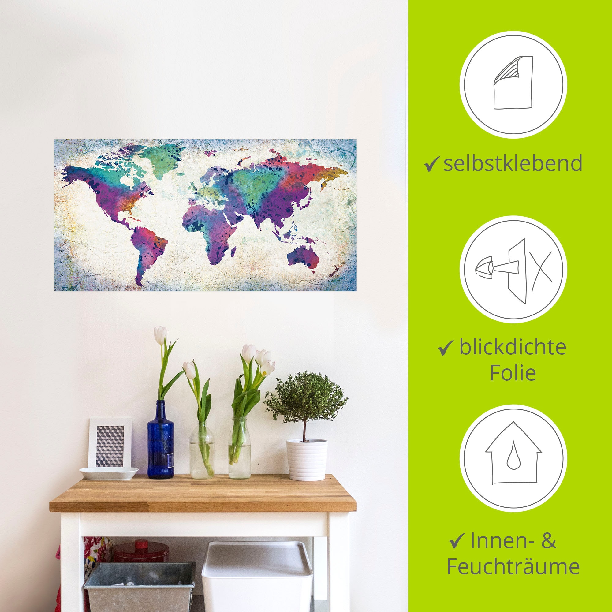 Artland Wandbild »bunte Weltkarte«, Land- & Weltkarten, (1 St.), als Alubild, Outdoorbild, Leinwandbild, Poster, Wandaufkleber