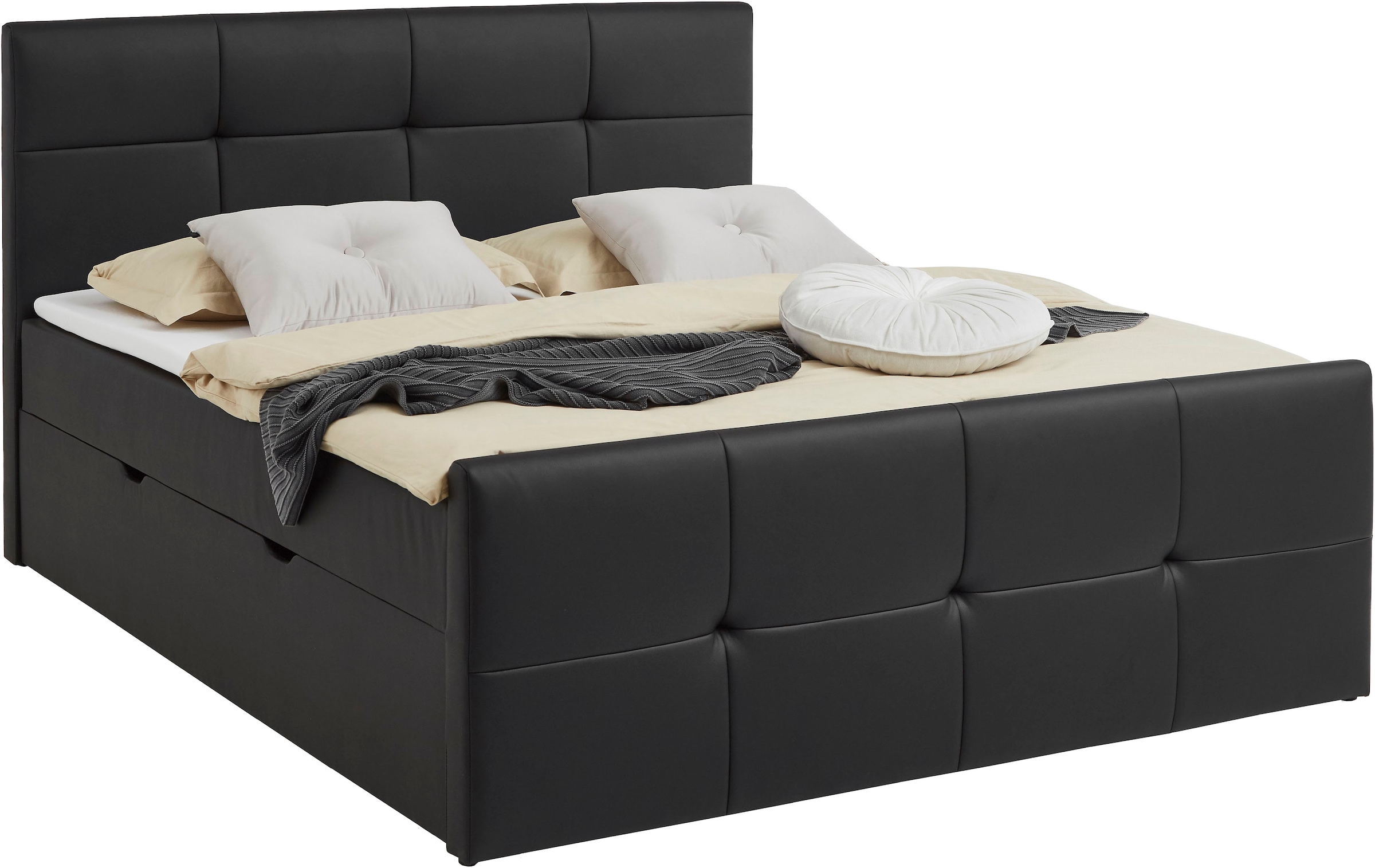 PLACES OF STYLE Boxbett »Mizzana inkl. Bettkasten, erhältlich in der Größe 180x200cm, H3« Bezug aus Kunstleder, inkl. PU-Schaumtopper