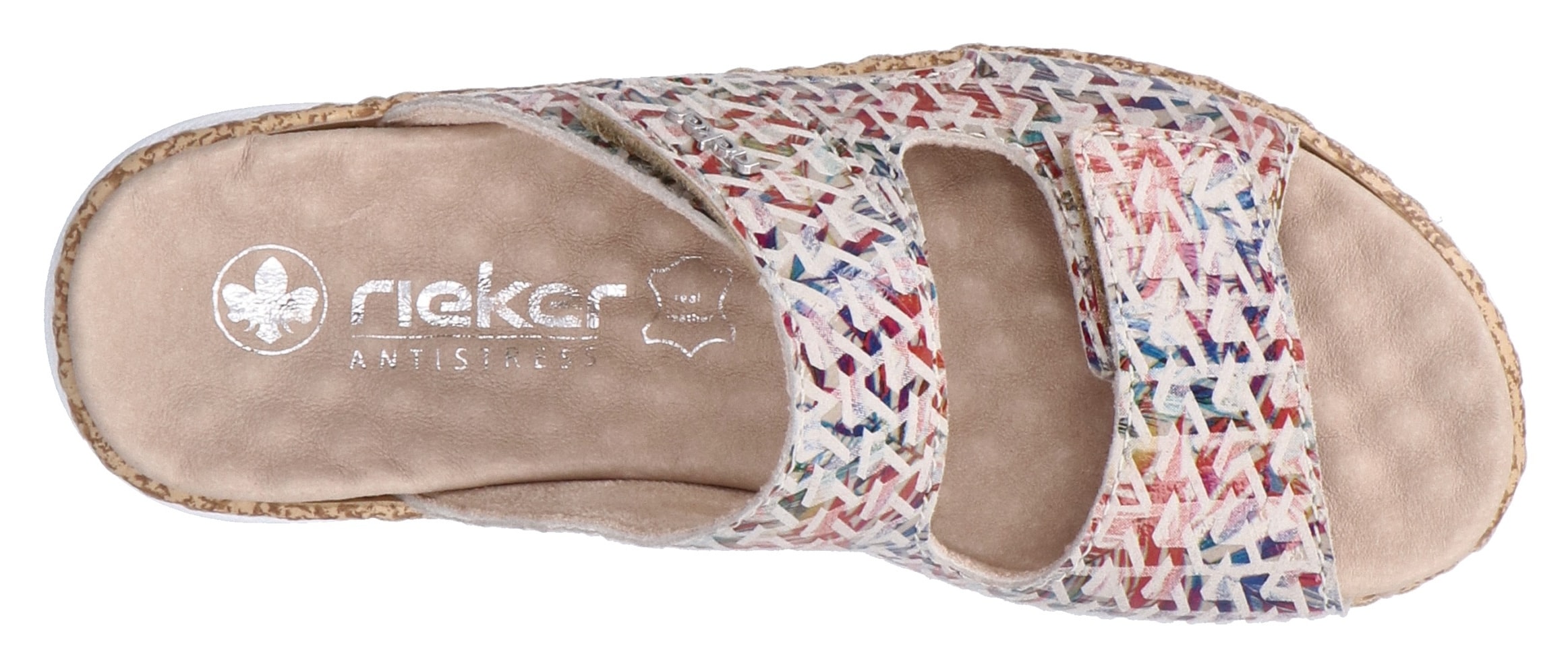 Rieker Pantolette, Sommerschuh, Klettschuh, Hausschuh, Schlappen mit genopptem Fußbett