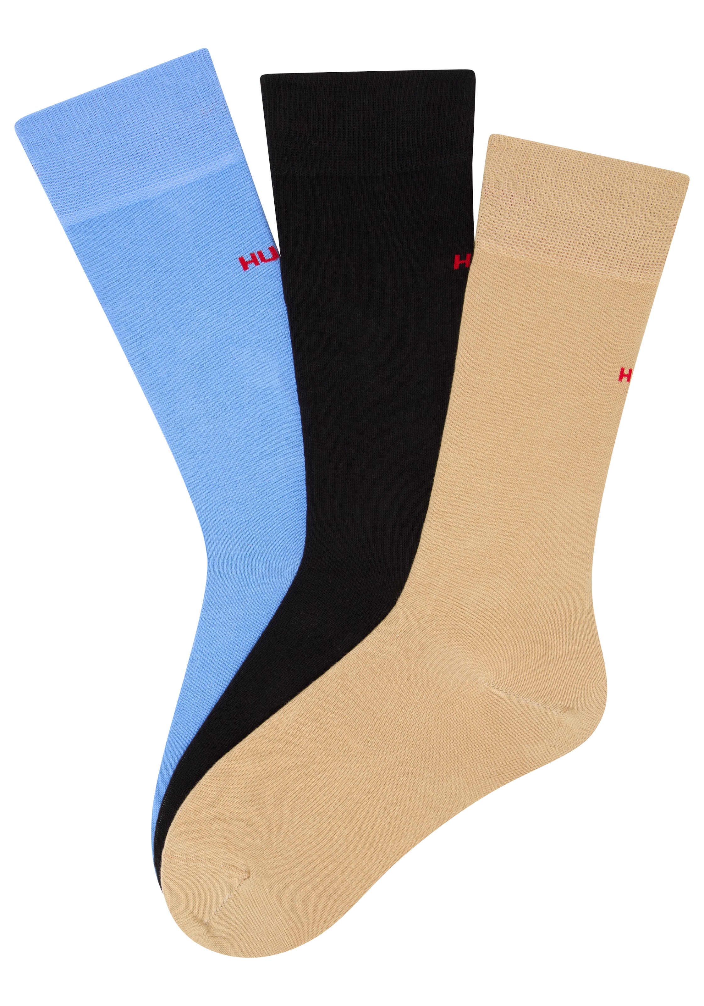 HUGO Underwear Businesssocken "3P RS UNI CC" Packung, 3 Paar tlg. mit kontrastfarbenen HUGO Logo-Schriftzug
