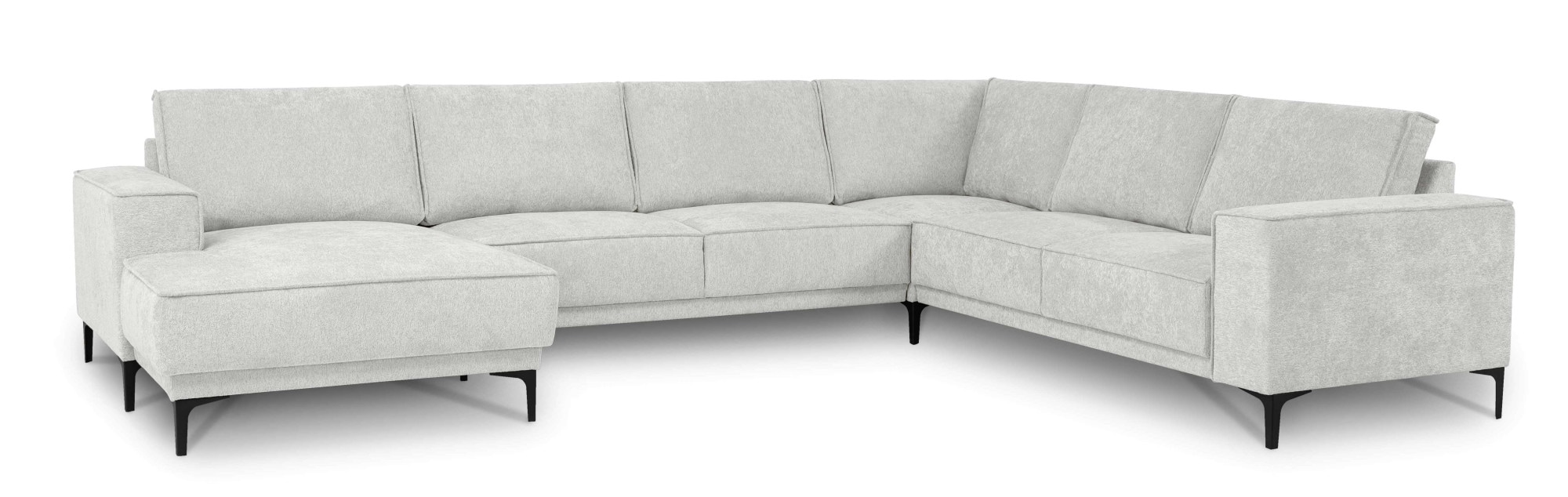Places of Style Wohnlandschaft »XXL Sofa Oland, Struktur, Flachgewebe, Luxus-Microfaser, Boucle«, U-Form, 342 cm, Wellenunterfederung, Skandi-Design, Metallfüße