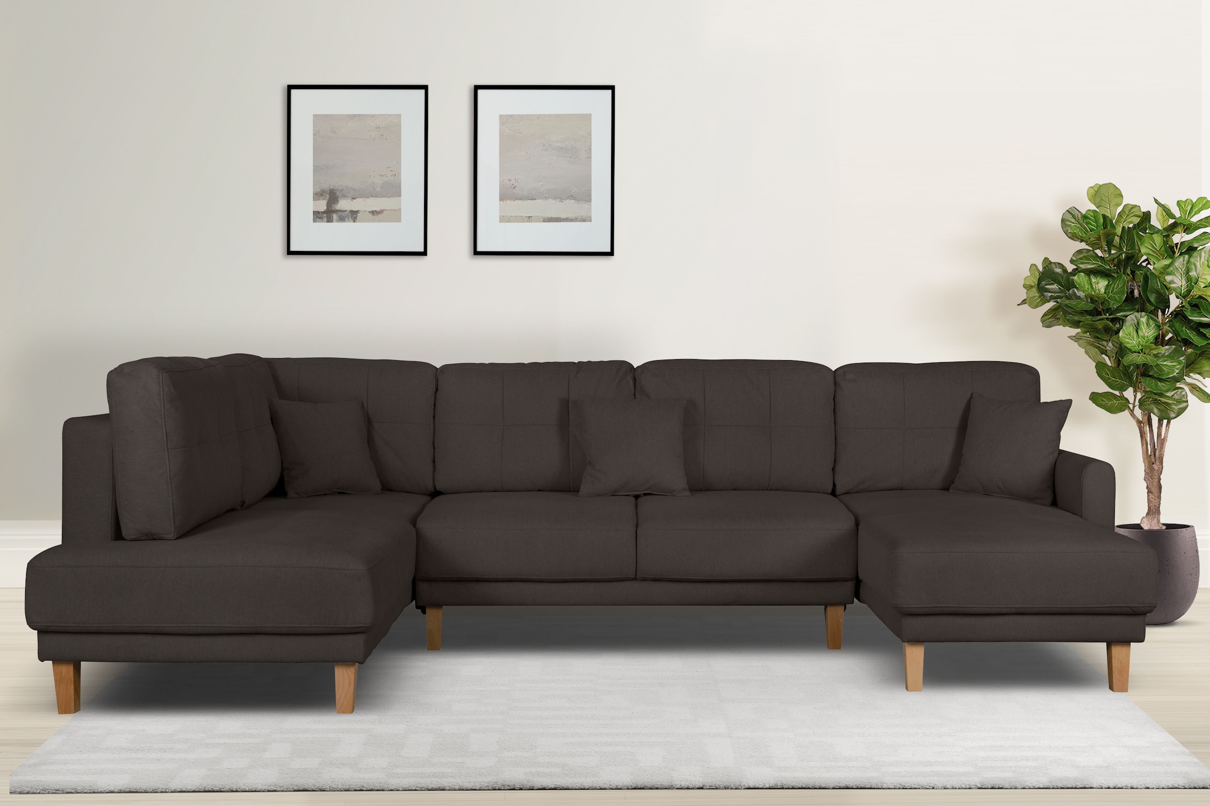 OTTO home Wohnlandschaft "TRIPLO U-Form wahlweise mit Schlaffunktion, B/T/H: 310/192/90 cm" Schlafsofa, auch mit Bettkasten, Steppung im Rückenkissen
