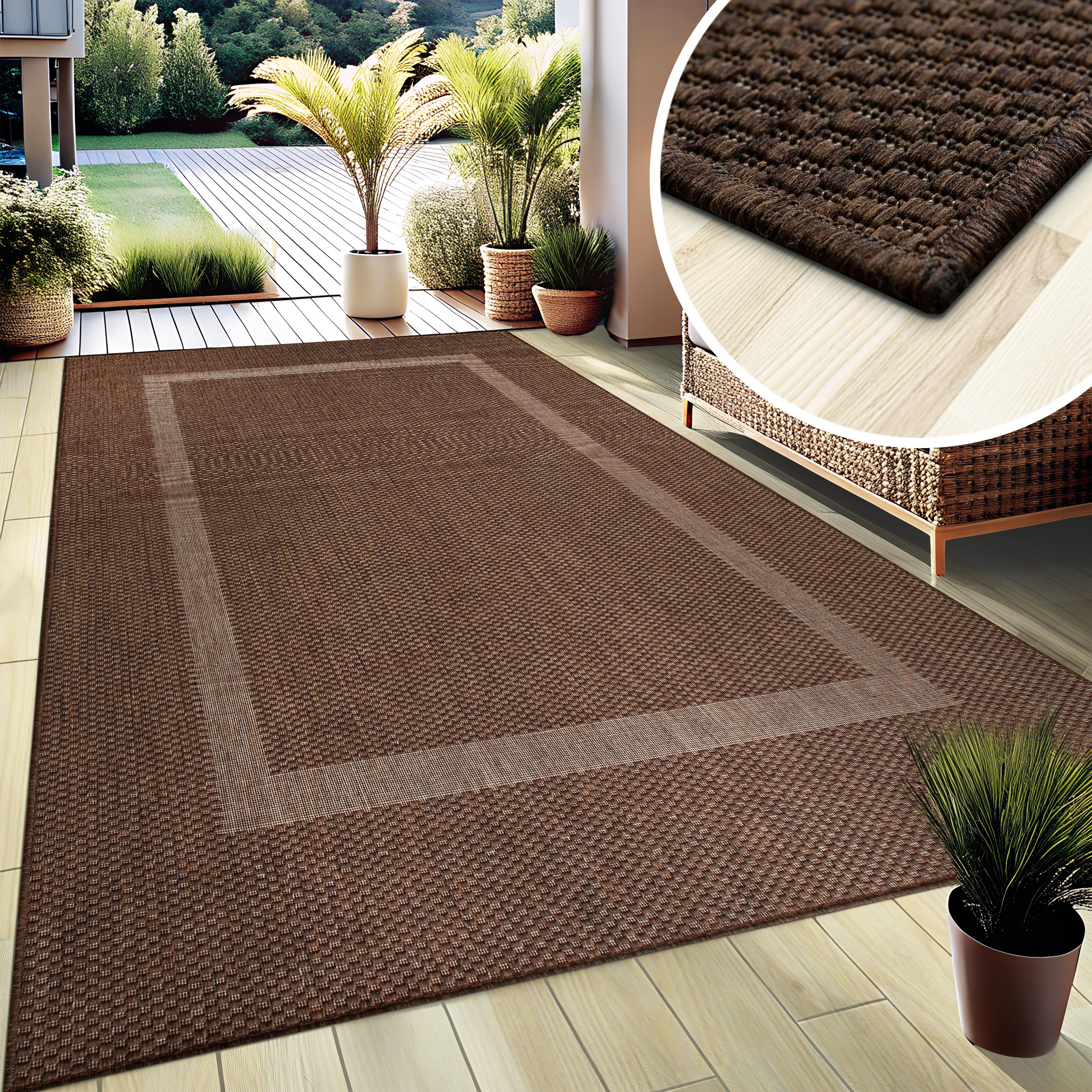 my home Teppich »Venedig Bordüre auch als Läufer erhältlich«, rechteckig, 3 mm Höhe, In- und Outdoor geeignet, Sisal-Optik, Wetterfest & UV-beständig