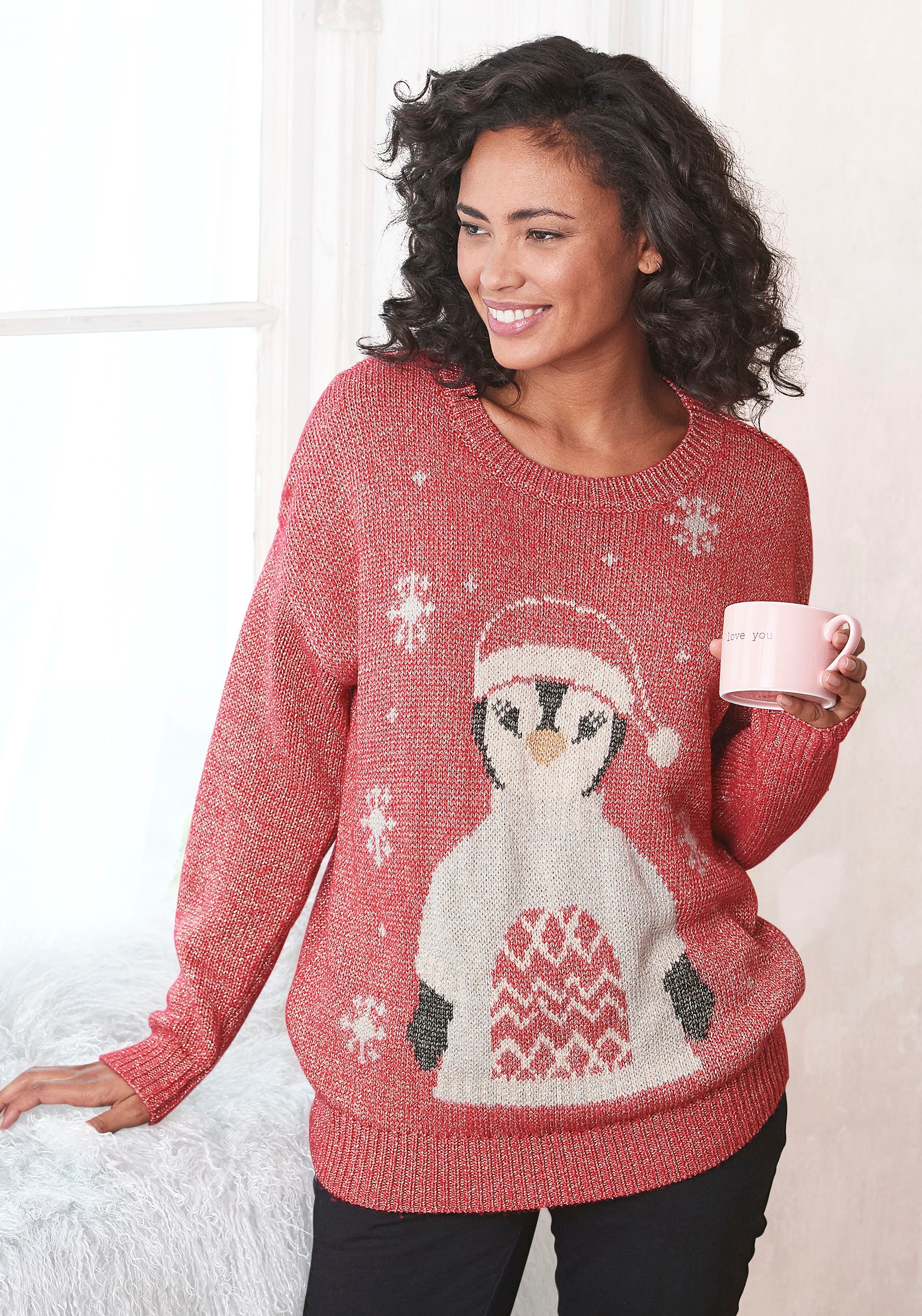 LASCANA Sweater, Weihnachtspullover mit eingestricktem Motiv, Loungewear