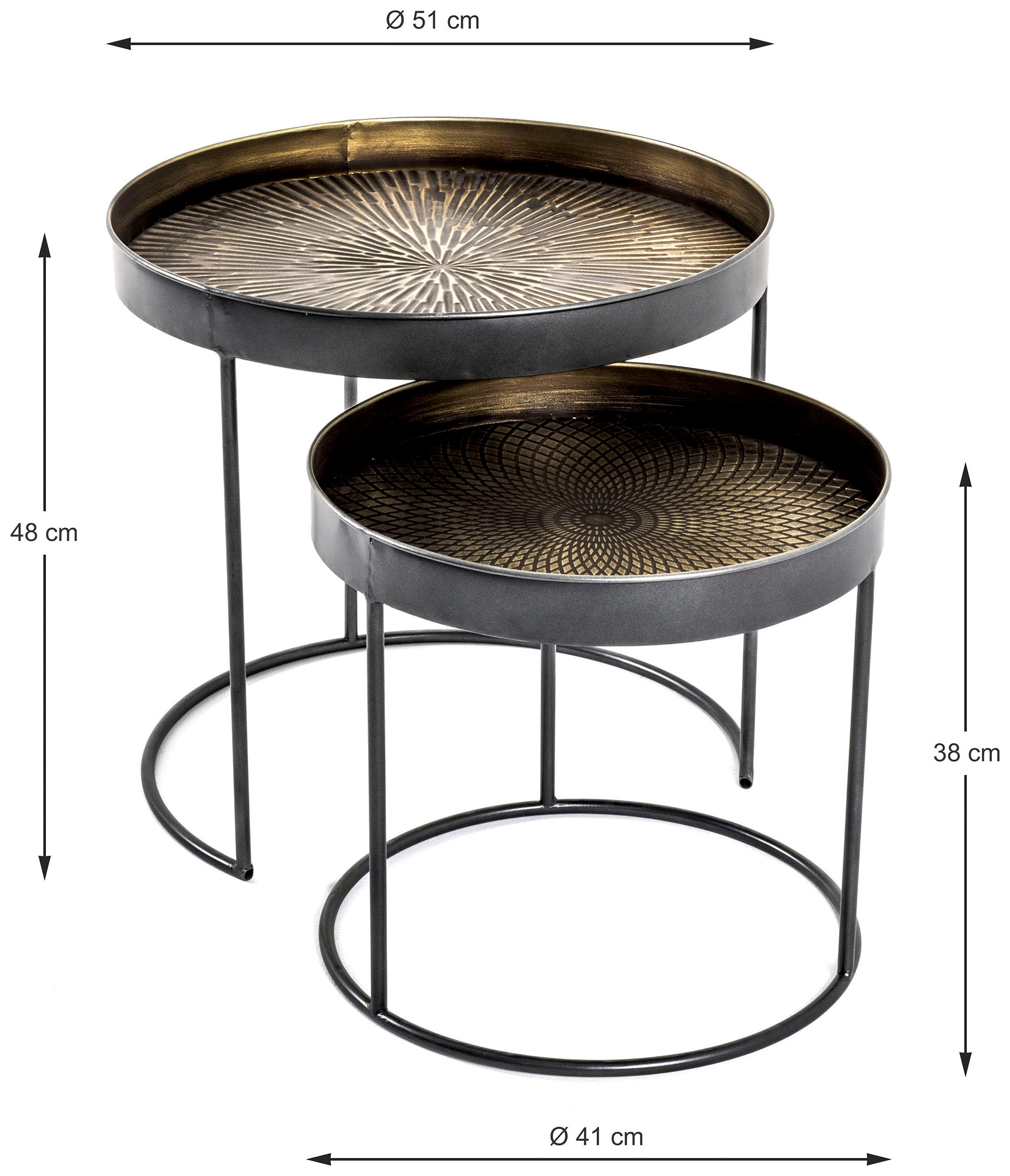 HAKU Beistelltisch »Sofatisch, Wohnzimmertisch« Set, 2er Set, 2 Stk. tlg. rund - aus Metall Kupfer - Ø/H 41/38 und 51/48 cm