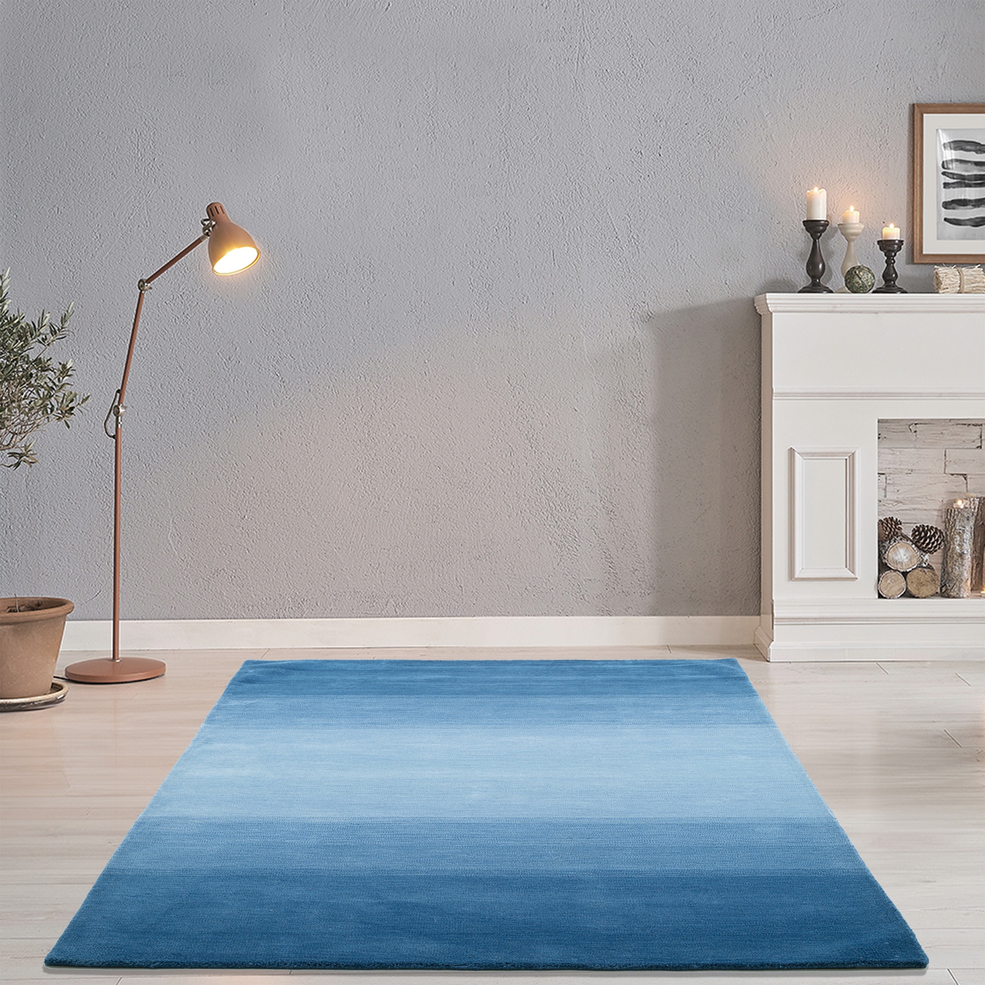 Wollteppich THEKO "Wool Comfort", blau, B:140cm H:15mm L:200cm, Schurwolle, Teppiche, Handweb Teppich, reine Wolle, handgewebt, brilliante Farben, Scandi