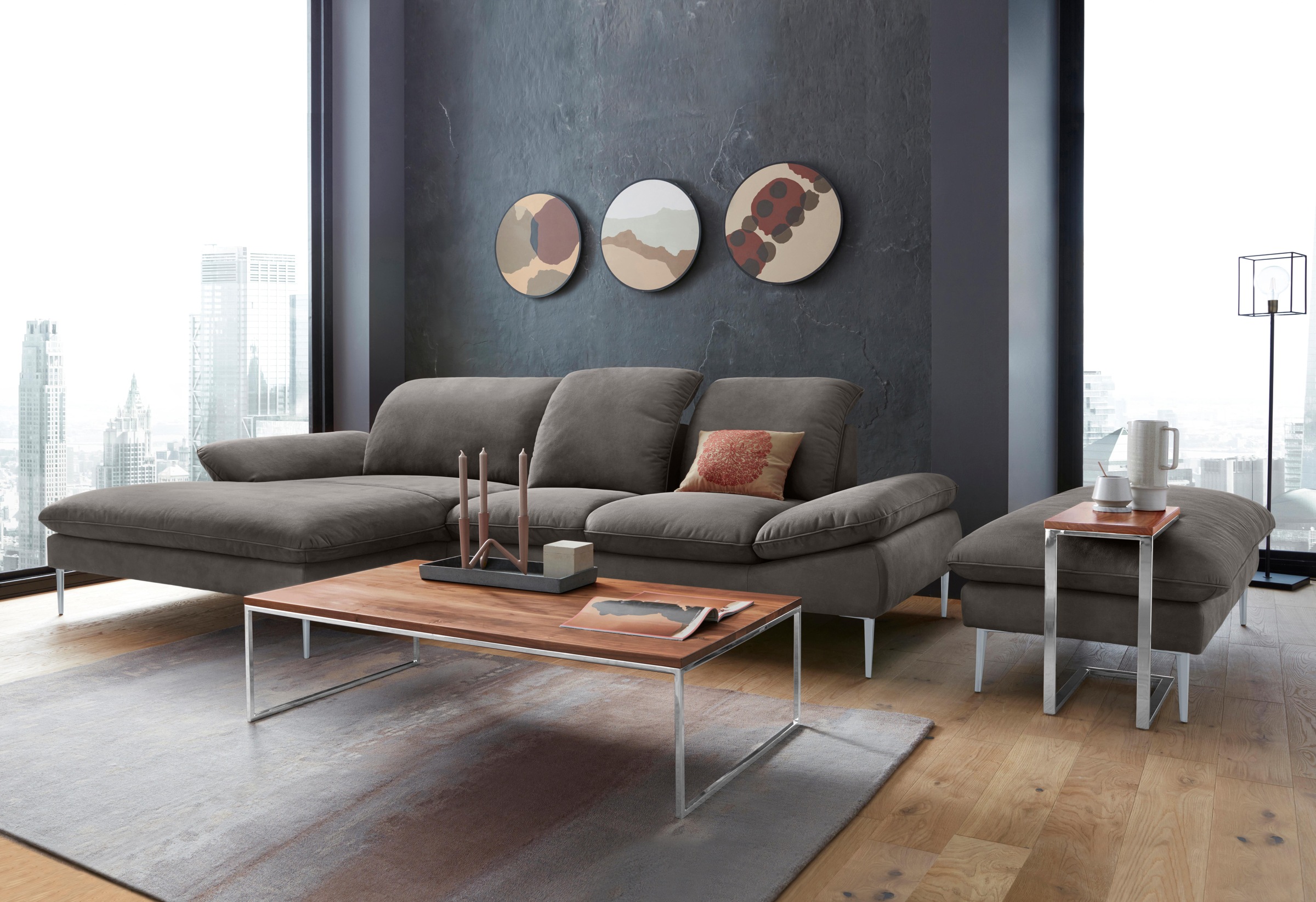 W.SCHILLIG Ecksofa »enjoy&MORE, Designsofa, elegant und bequem, L-Form«, mit Sitztiefenverstellung, Füße silber matt, Breite 310 cm