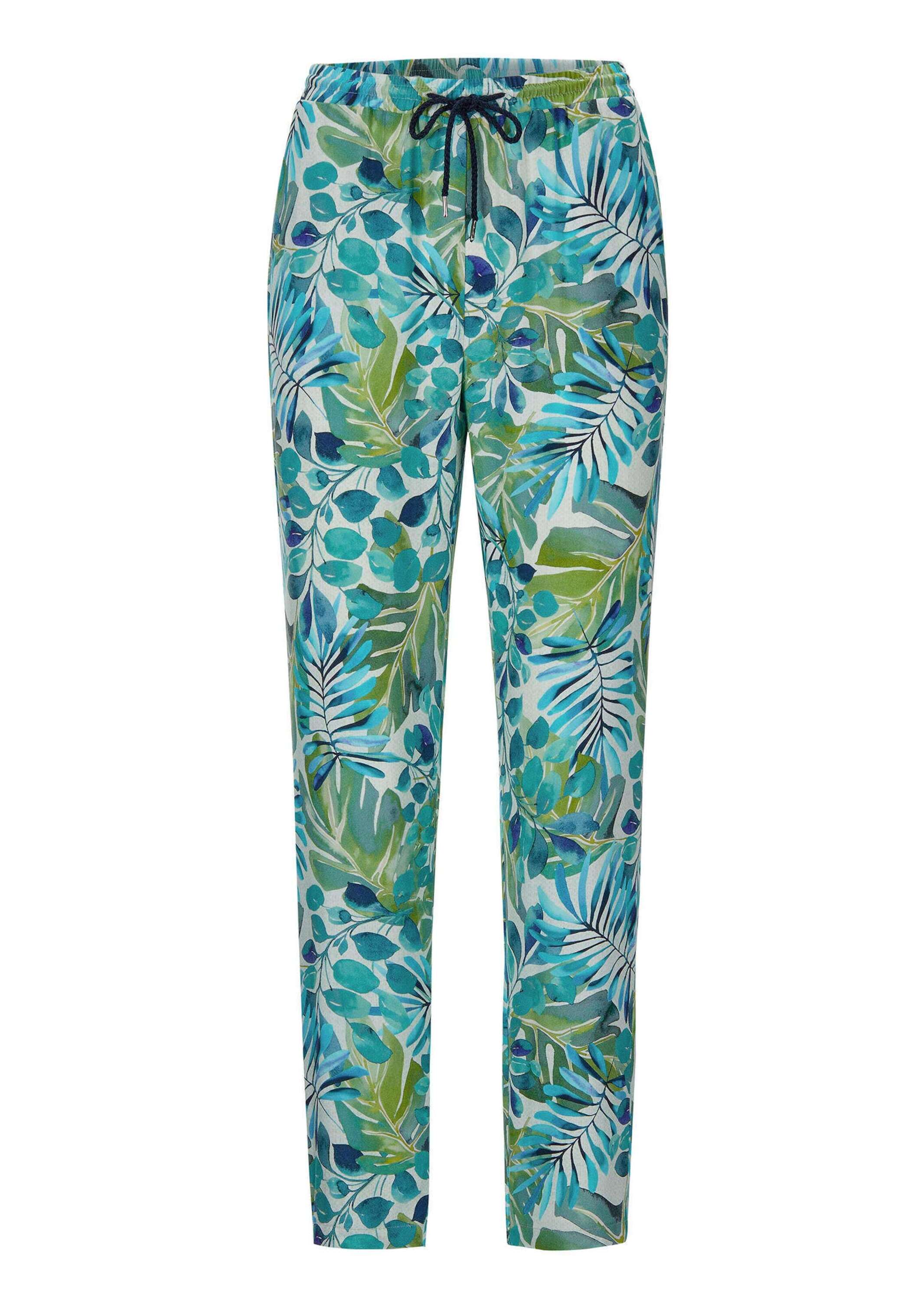 GOLDNER Stoffhose "Kurzgröße Florale Schlupfhose SARA grün" seitlich Eingriffstaschen