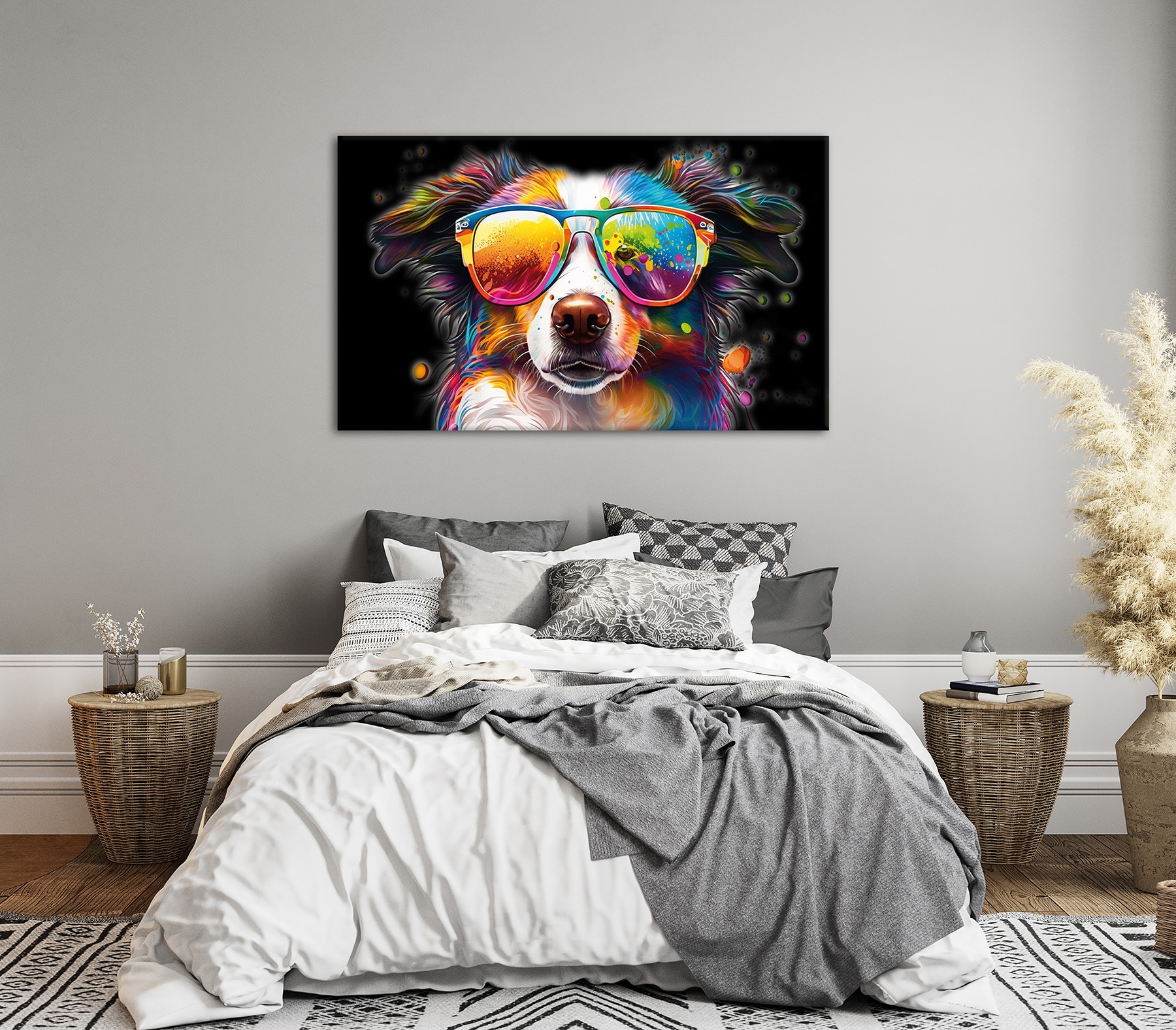 Bönninghoff Leinwandbild »Wandbild BUNTER HUND XXL 90x150 cm – Leinwandbild Keilrahmen Deko« Hundebilder 1 Stk. tlg. auf Keilrahmen gespannt