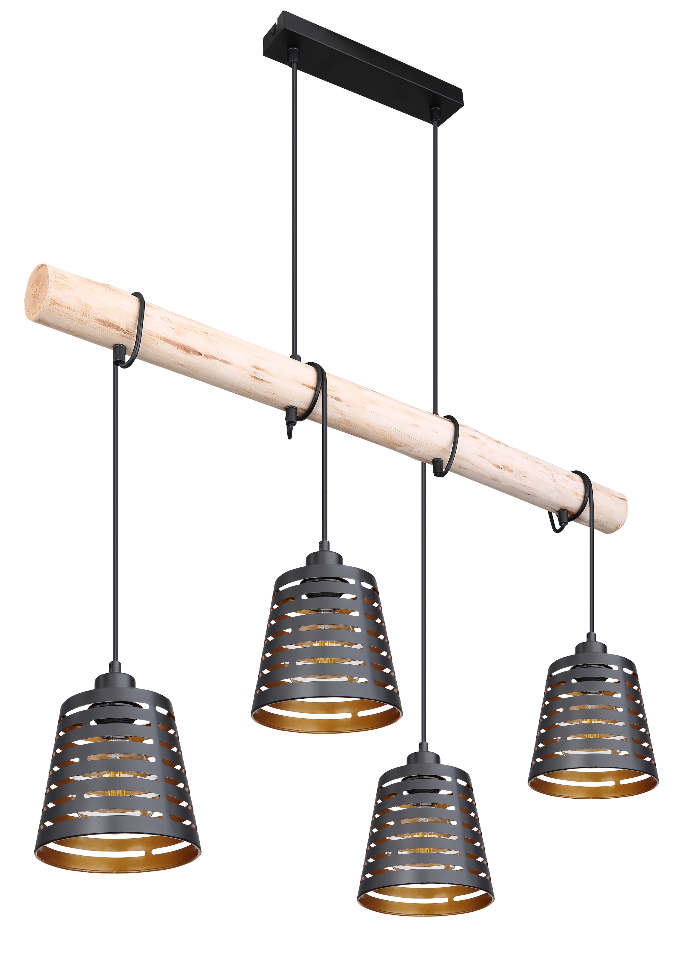 GLOBO LIGHTING Hängeleuchte »ABLONA«, Leuchtmittel E27 | ohne Leuchtmittel, Hängelampe/Pendelleuchte/Holz/goldfarben/Höhe kürzbar